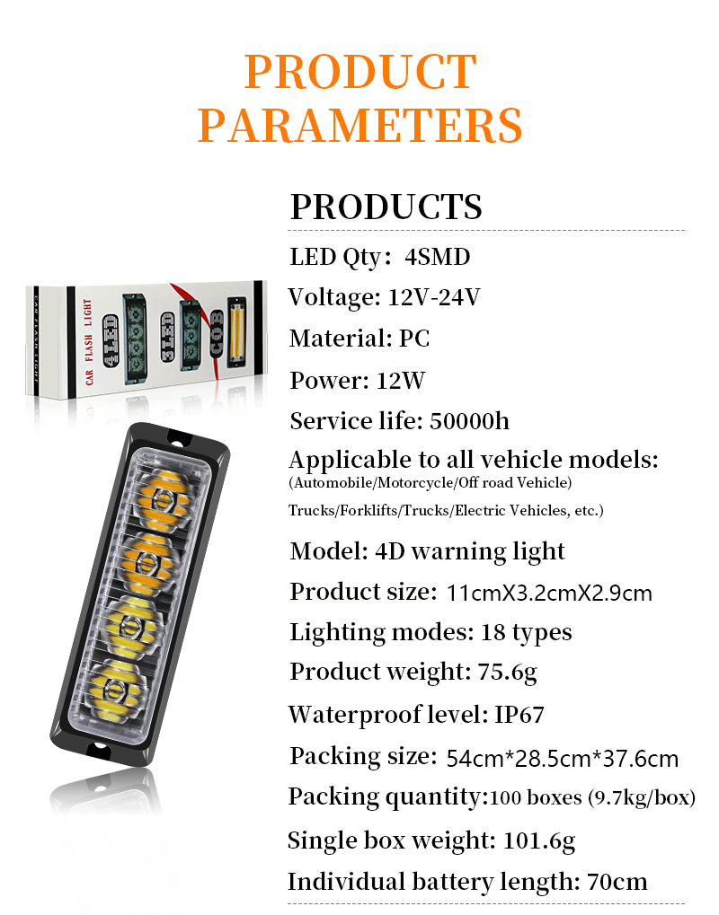 Leadway 12V / 24V Amber jaune LED stroboscope Light - Balise d'avertissement à haute intensité pour les camions & VÉHICULES - LUMIÈRE DE RAVEAU IRAPHER 12