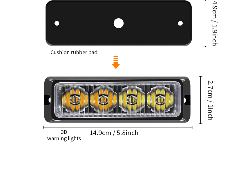 Leadway 12V / 24V Amber jaune LED stroboscope Light - Balise d'avertissement à haute intensité pour les camions & VÉHICULES - LUMIÈRE DE RAVEAU IRAPHER 16