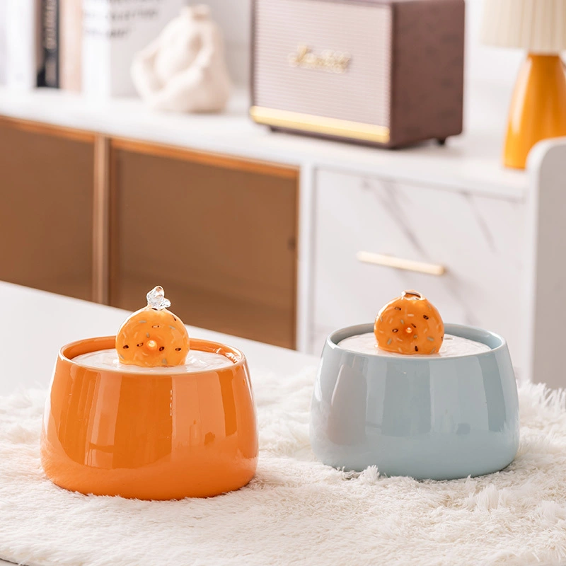 Automated Filtered Cartoon Donut - shaped Ceramic Water Fountain for Pet Water Feeding 1