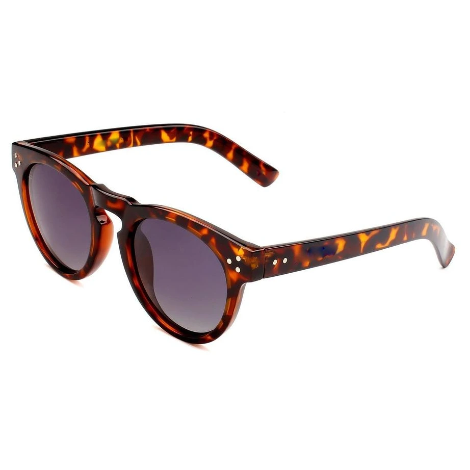 EUGENIA Custom Logo Brown Demi Tortoise Color Plastic Round Sunglasses 1