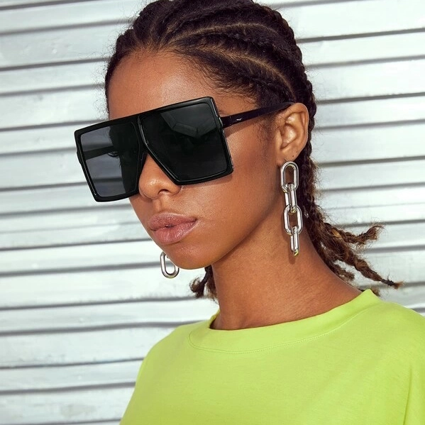 EUGENIA Rivet Decor Flat Lens Top Shield Square Design Shade Mirror UV400 Oversized Women Sunglasses 1