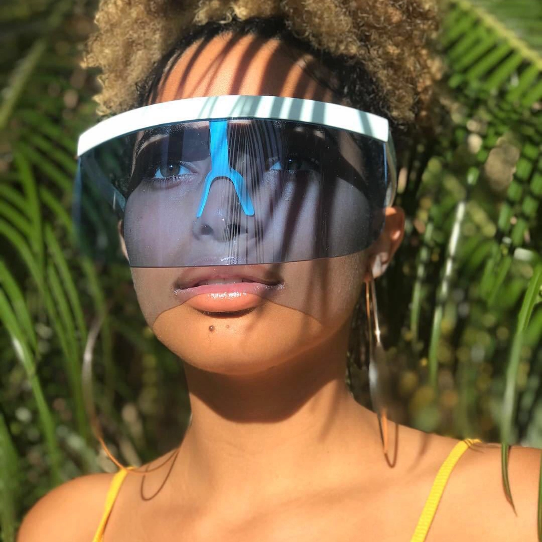 EUGENIA Futuristic Flat Top Mirrored Mono Lens Novelty Shield Visor Oversized Women Eye Visor Sunglasses Custom Shield 1