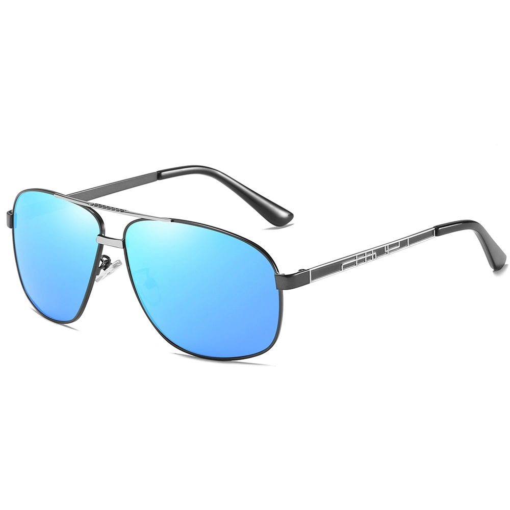 EUGENIA Classic Fashion Men Metal Square Sunglasses with Polarized Lenses Gray and Blue New Style 1