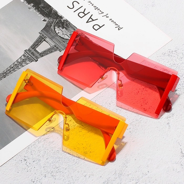 EUGENIA Ladies Rimless Square Big Frame Wholesale Oversized One Piece PC Lens Unisex Glasses Print Sunglasses Custom Logo 1