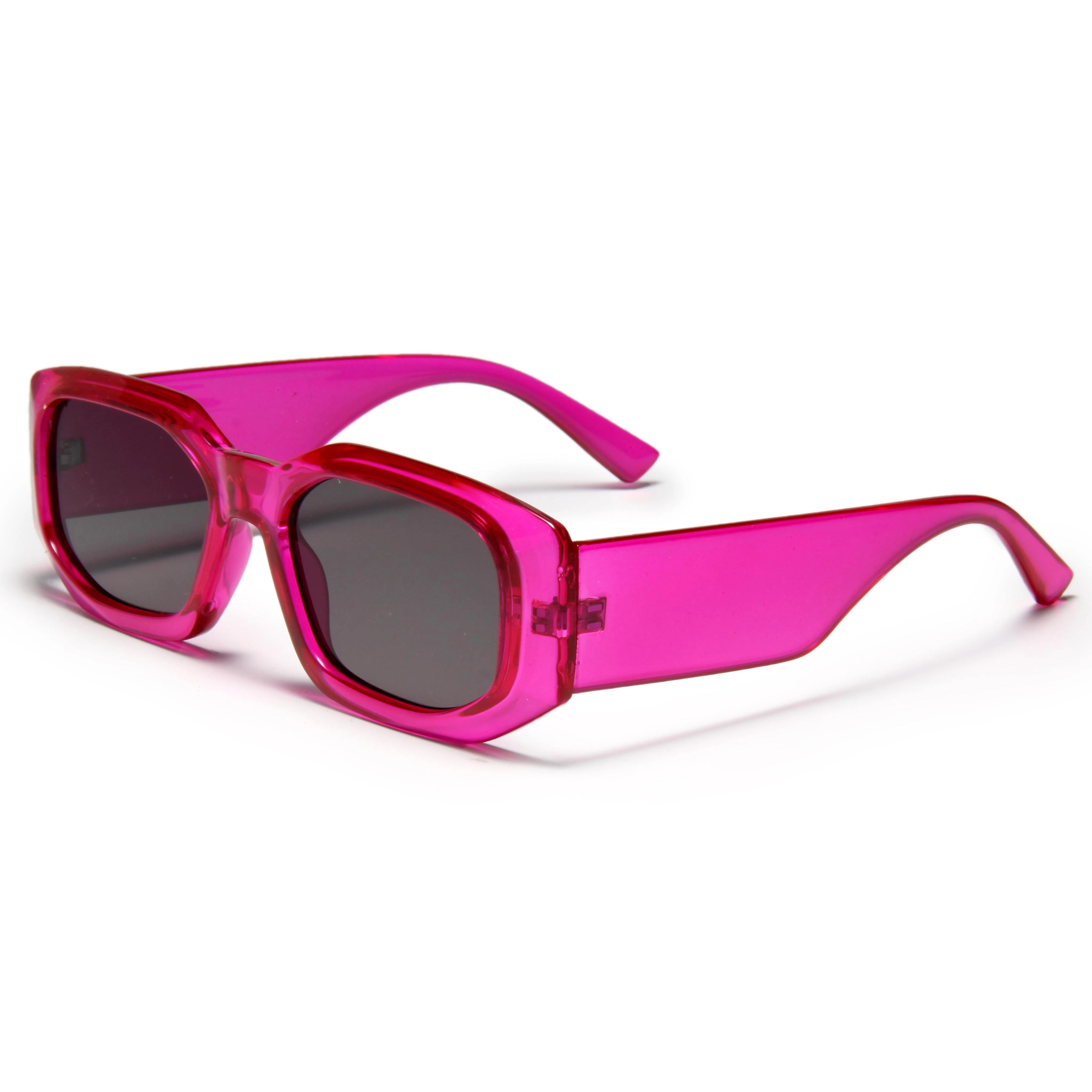 Thick Irregular Square Rectangular Viva Magenta Transparent Sunglasses 1