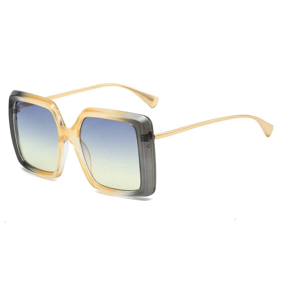 S27003 Fashion Luxury Brand Designer Black Shades Square Custom Logo Metal Sunglasses 1