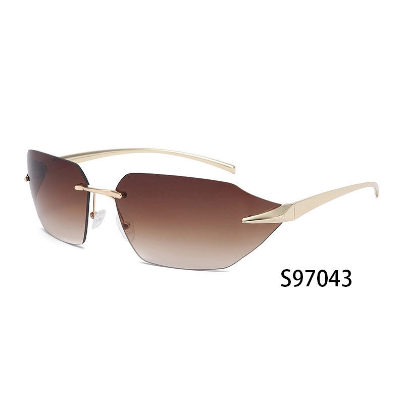 S97043 Fashion Trendy Designer Polygon Rimless Frameless Curved Lens UV400 Shades Sun Glasses Sunglasses for Women Female 1