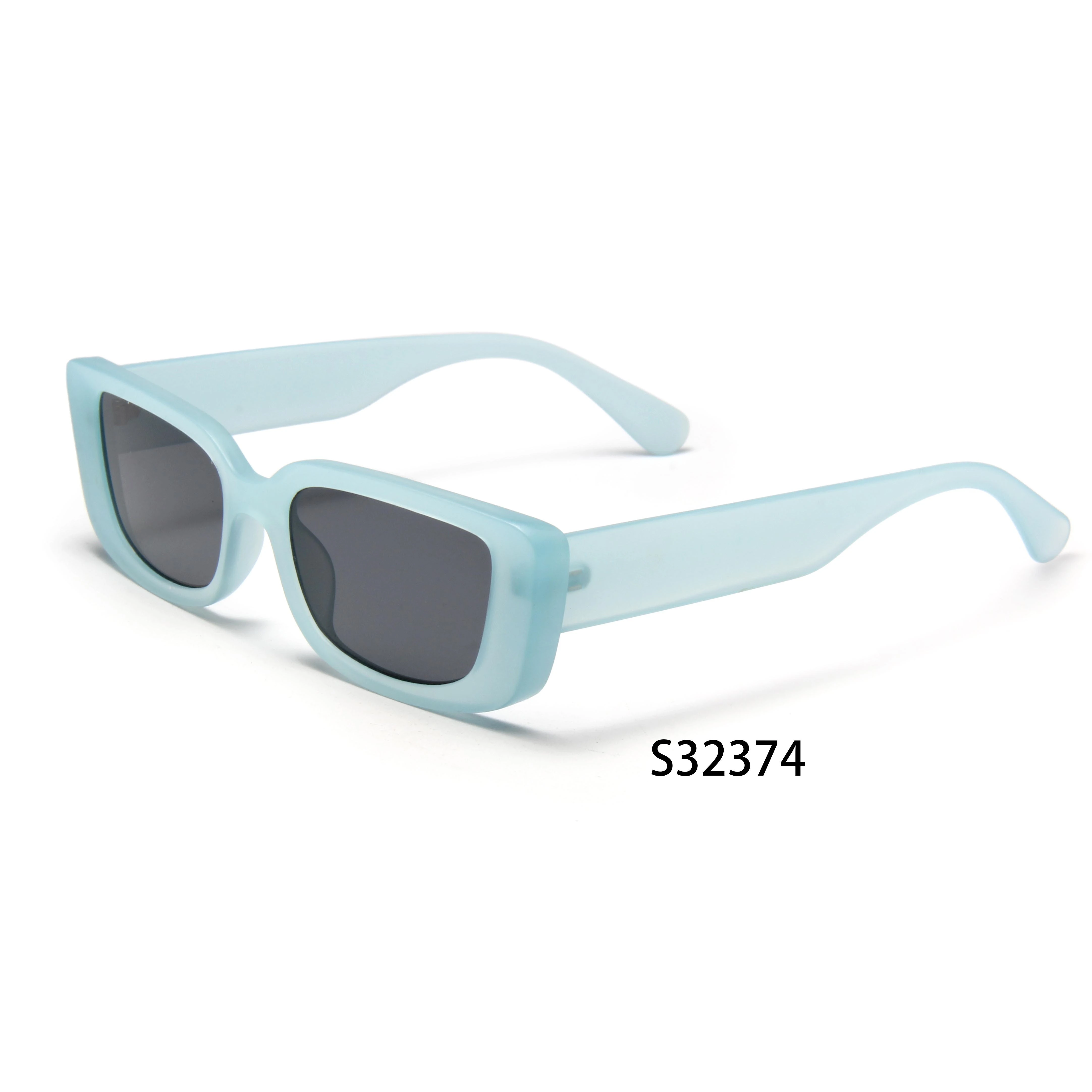 S32374 Modern Rectangle Sunglasses for Women Light Blue Frame with Gradient Lens Sunglasses 1