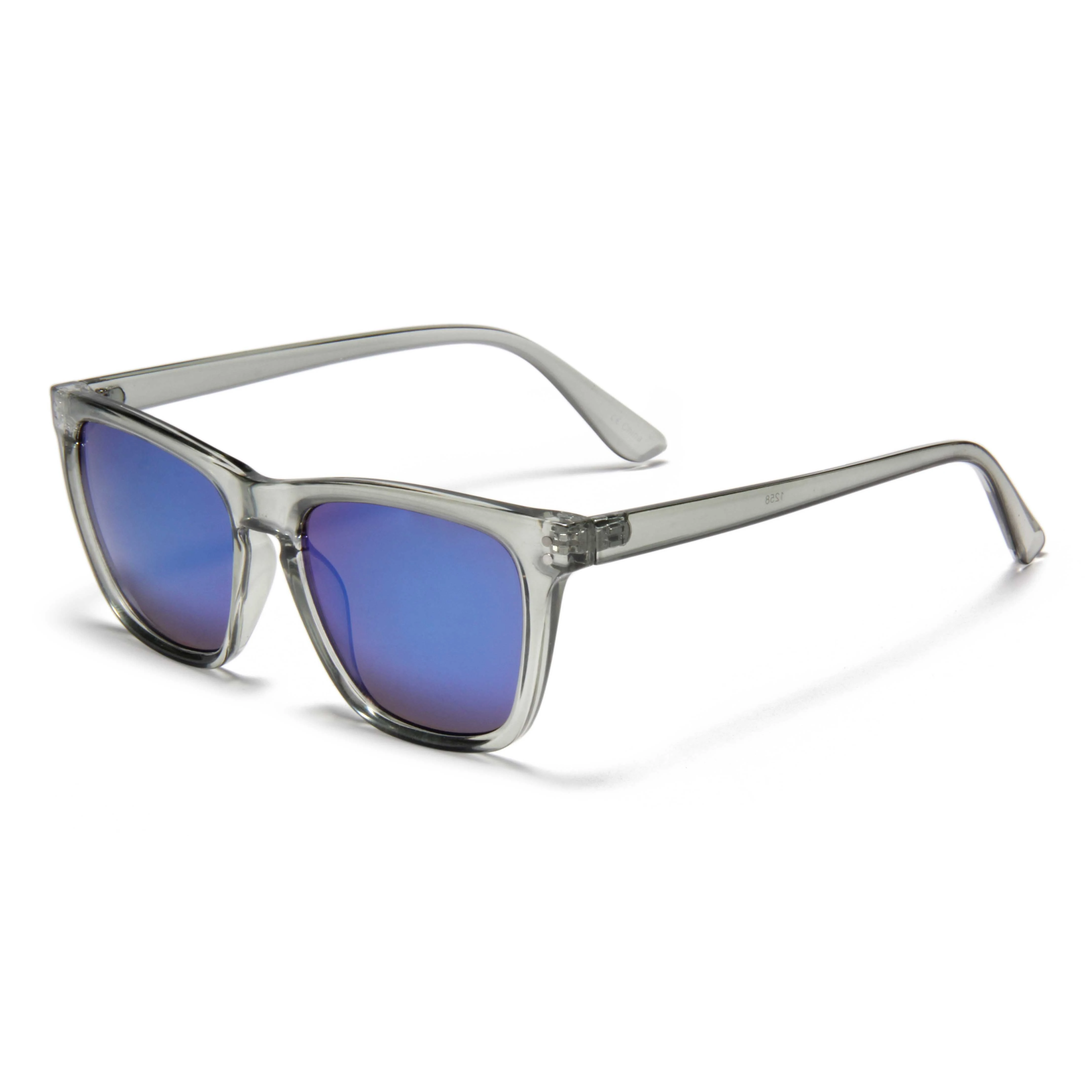 S13533 Latest Grey Wayfarer Sunglasses with Blue Mirrored Lenses for Men  Women - UV Protection, Durable Construction, Classic Design 1