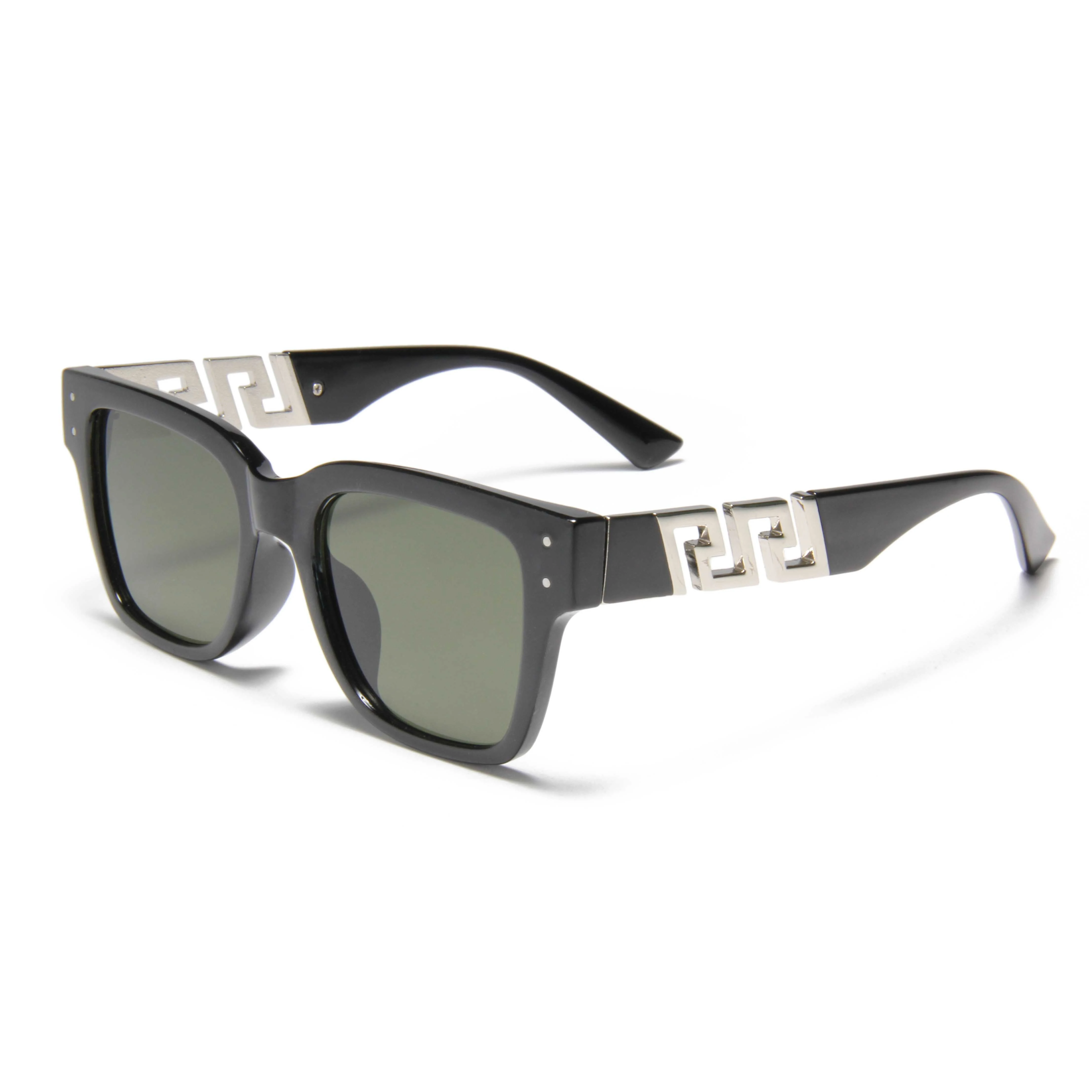 S14133 Stylish Square Sunglasses with Unique Metal Frame Detailing Black and Silver Design Men Women Oversized Shades Sunglasses 1