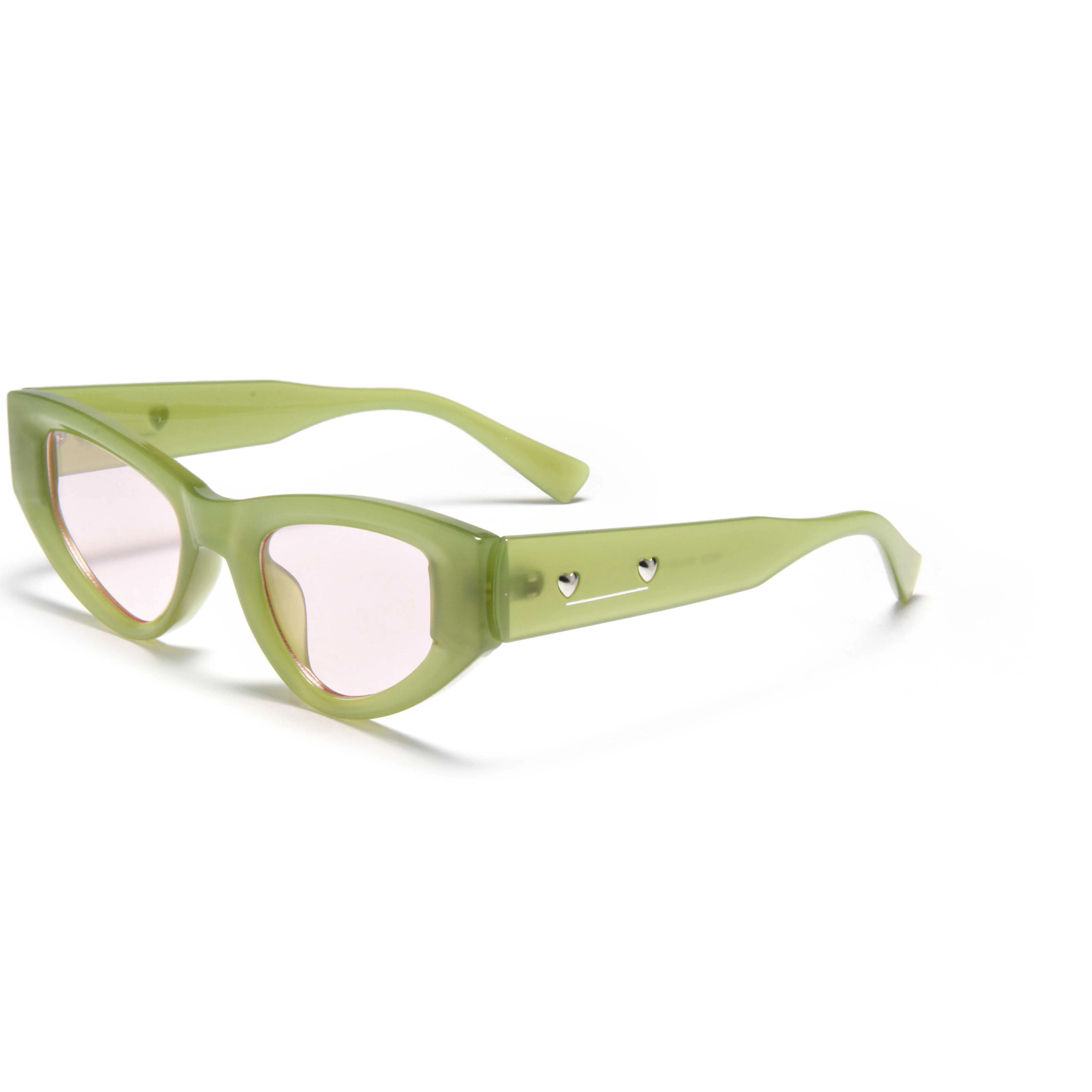 S23045 Tortoiseshell Riveted Eye Glasses Wholesale Custom Good Price Cat Eye Sunglasses Women's Fashion Stylish Green Cat-Eye Sunglasses with Pink Tinted Lenses 1