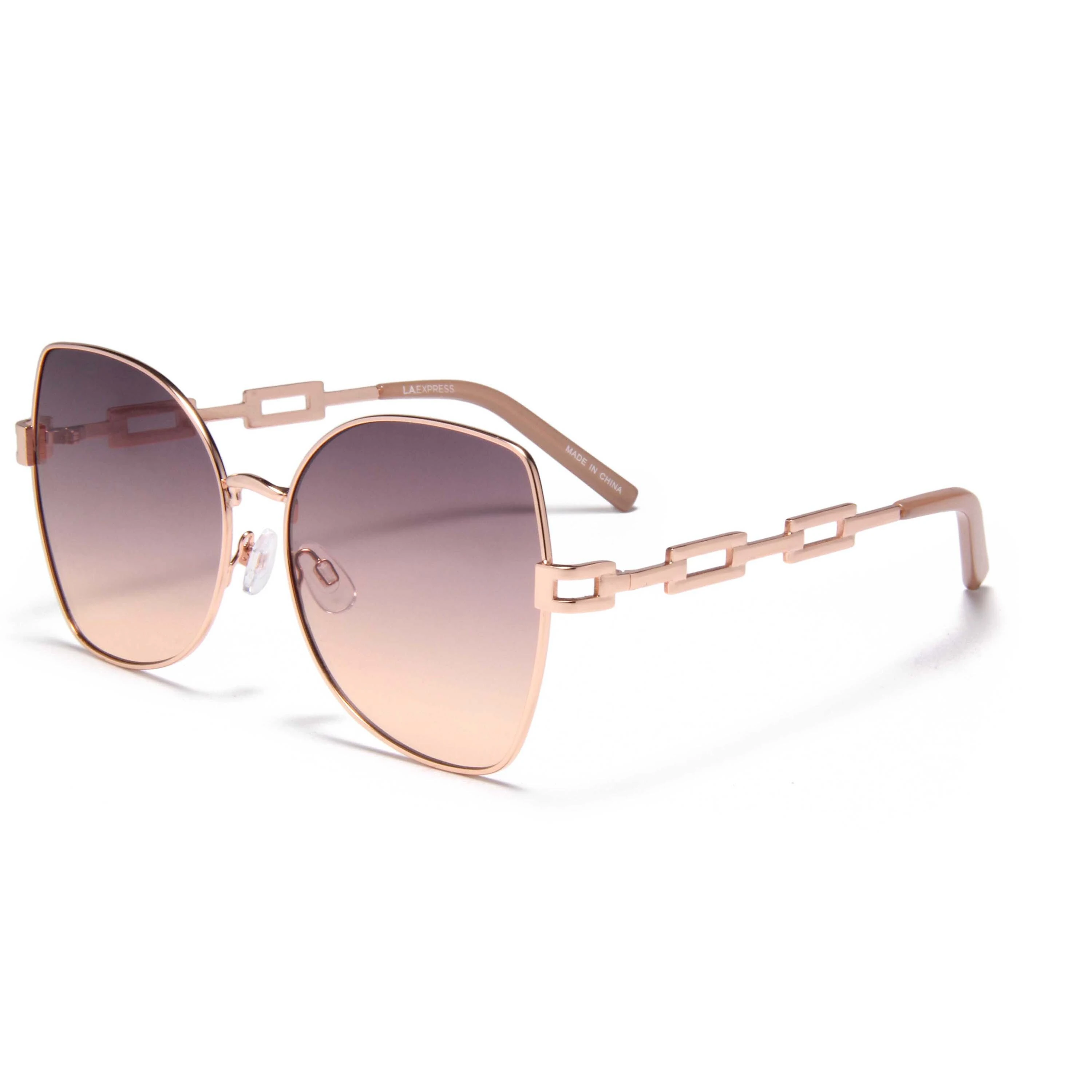 S59042 Rose Gold Chain-Link Sunglasses for Women with a High-end Feel Large Frame Face Gradient Color UV Resistant Sunglasses 1