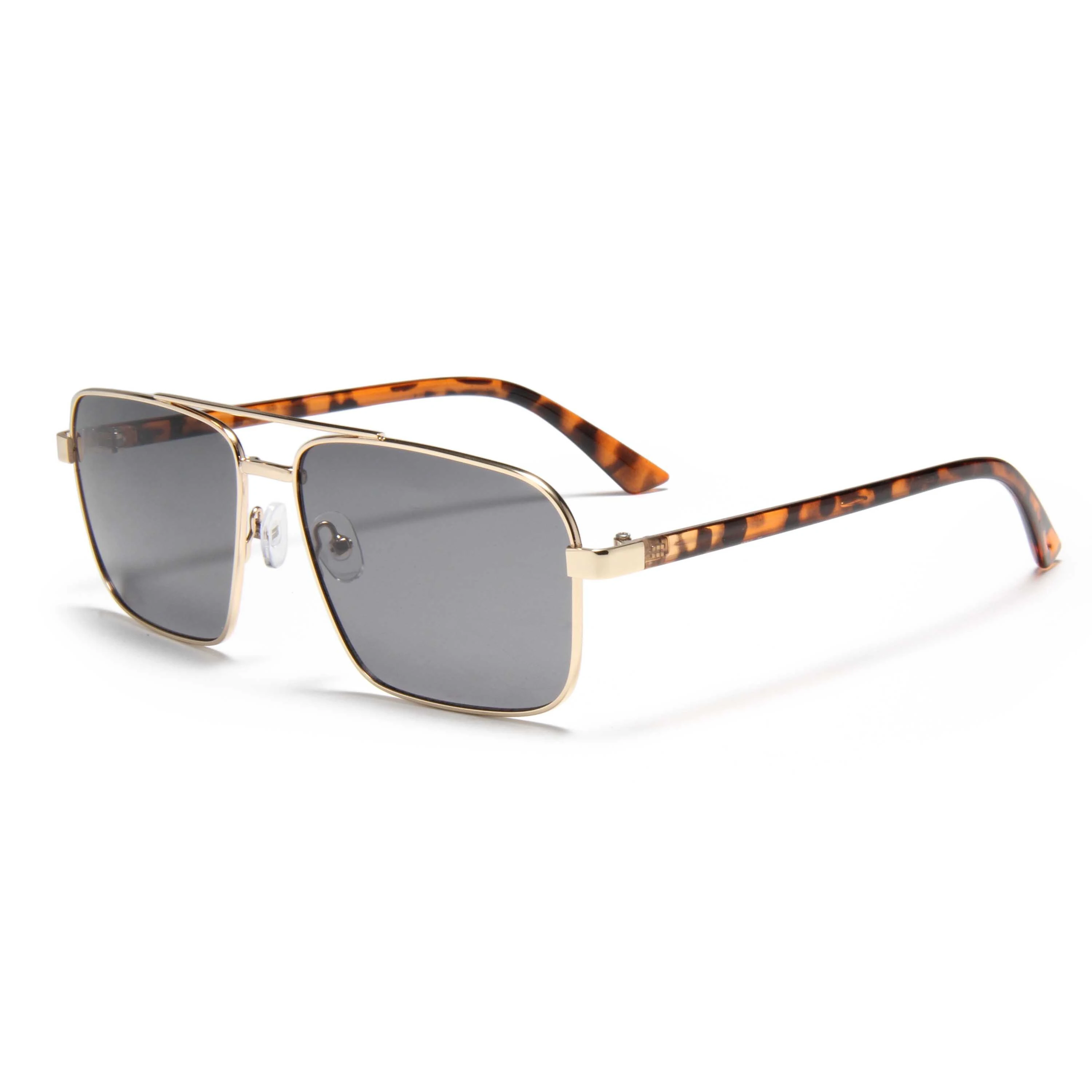 S60142 Double Bridge Wholesale Unisex Uv400 Sun Glasses Square Frame Men Retro Fashion Luxury Brand Shades Custom Logo Women Metal Sunglasses 1