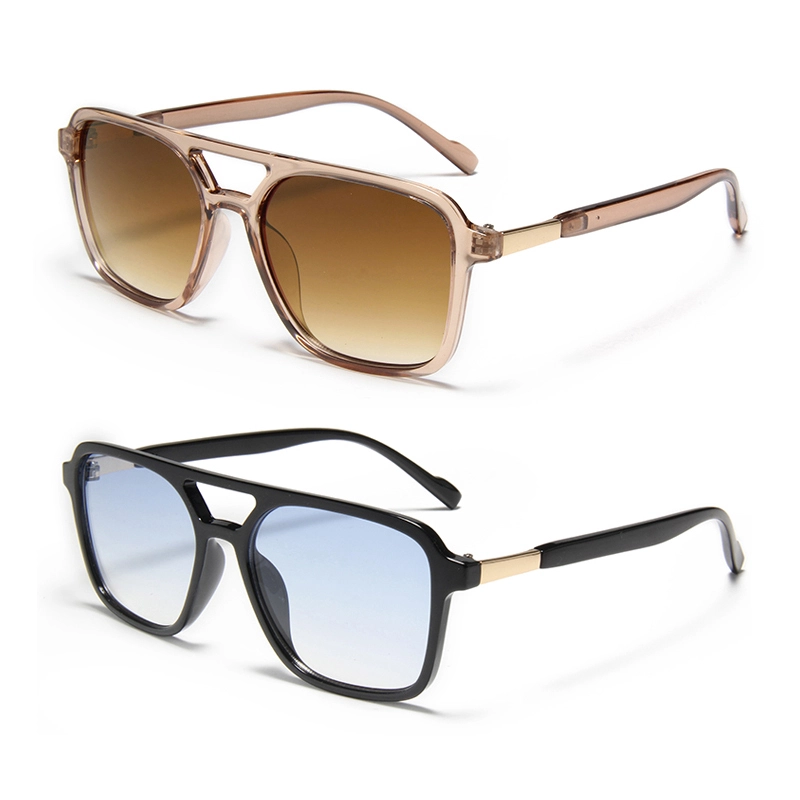 S66198 Retro Casual Double Bridge Sunglasses Square Style with Logo on Lens for Driving Men Women 1