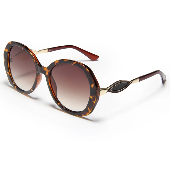Gafas de sol redondas extragrandes S27078 para mujer: elegante diseño retro con decoración ornamental en las patillas, protección UV400, lentes de moda para uso diario y en fiestas. 1