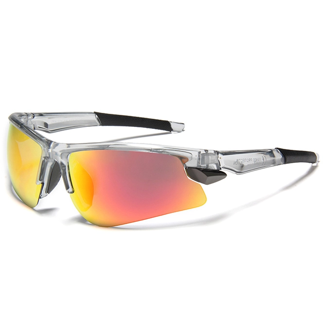 Gafas de sol deportivas S87084 con montura transparente: montura media moderna, lentes espejadas de colores, protección UV400, ideales para deportes al aire libre y estilo moderno. 1