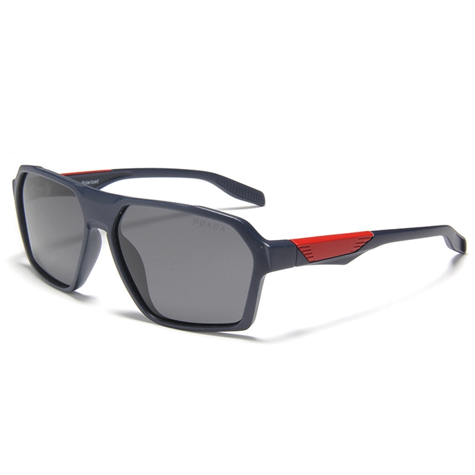 Gafas de sol S87072 con montura cuadrada para hombre - Diseño completamente negro, detalles en azul marino y rojo, protección UV400, elegantes y duraderas para uso diario y al aire libre. 1