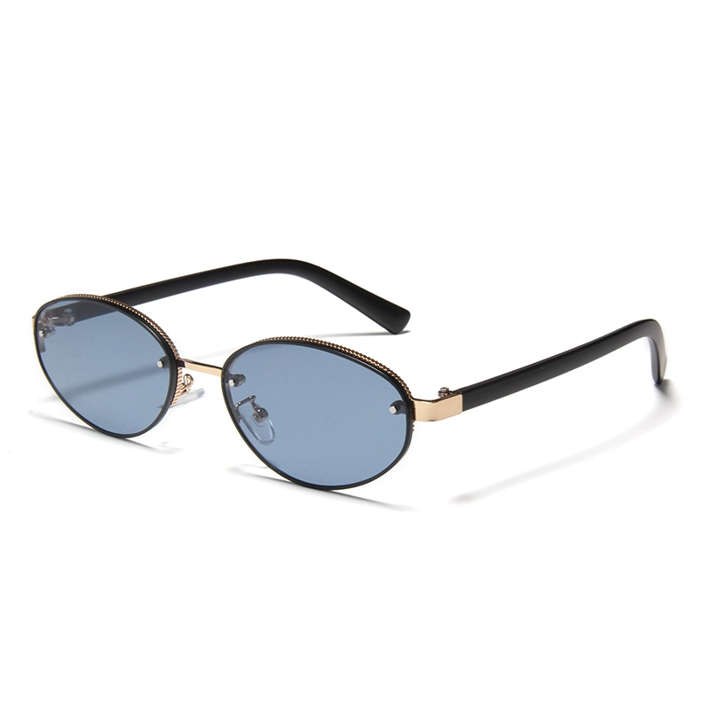 Gafas de sol ovaladas S97088 con patillas metálicas en contraste, diseño de marca, montura pequeña con logotipo, unisex, vintage, protección UV400 para uso diario y actividades al aire libre. 1