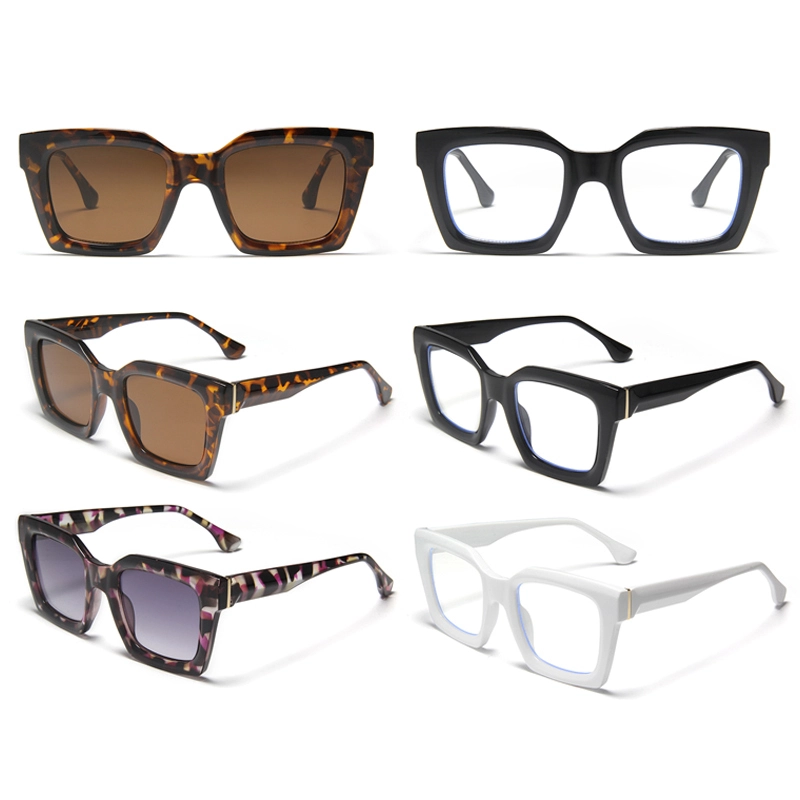 S27095 Gafas de sol cuadradas llamativas/Gafas de luz azul con múltiples patrones (carey/sólido) Proveedores chinos de gafas al por mayor Fábrica de gafas ópticas con bloqueo de luz azul 1