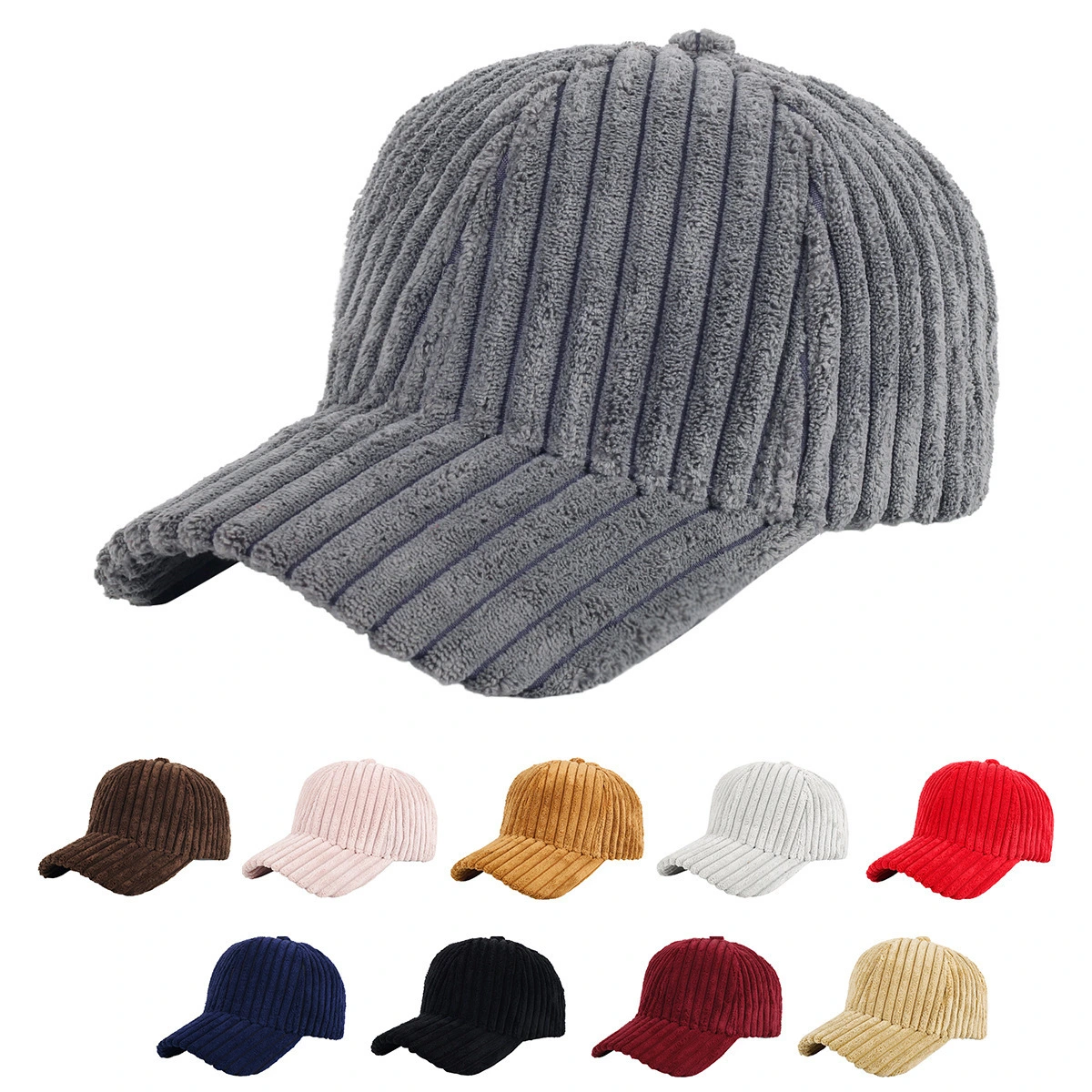Casquette de baseball à fermeture velcro en velours côtelé épais à rayures de couleur unie pour l&39;hiver FMBK09 1