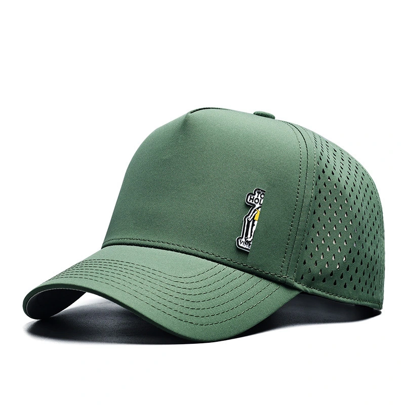 Chapeau imperméable à 5 panneaux vert à bord incurvé structuré en caoutchouc personnalisé perforé au laser pour hommes FMWF-03 1