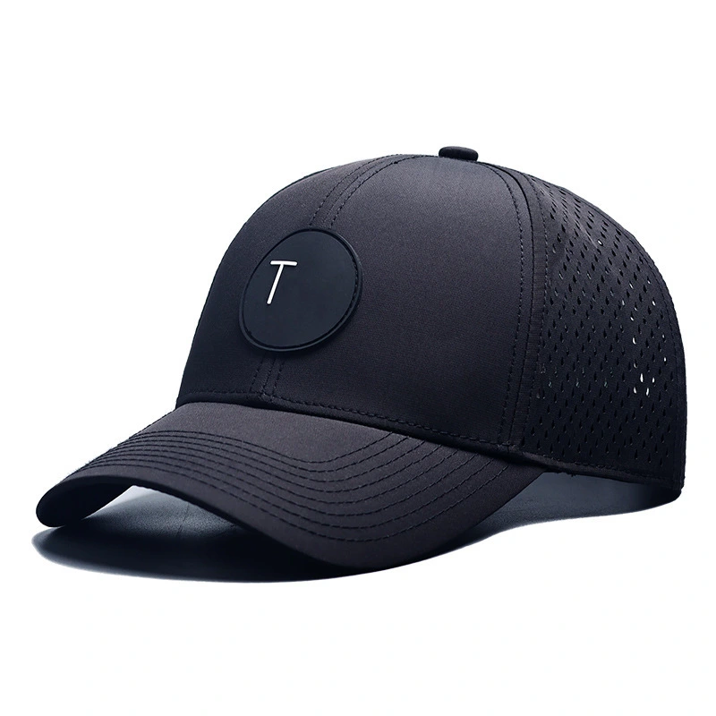 Casquette Snapback perforée hydrophobe à visière incurvée noire à 6 panneaux FMWF-05 1