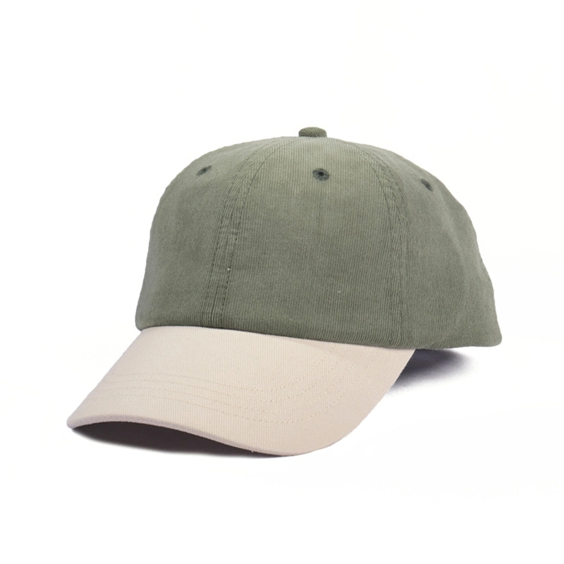 Casquette de baseball non structurée en velours côtelé bicolore vert et crème, casquette tendance pour papa FMDC-02 1