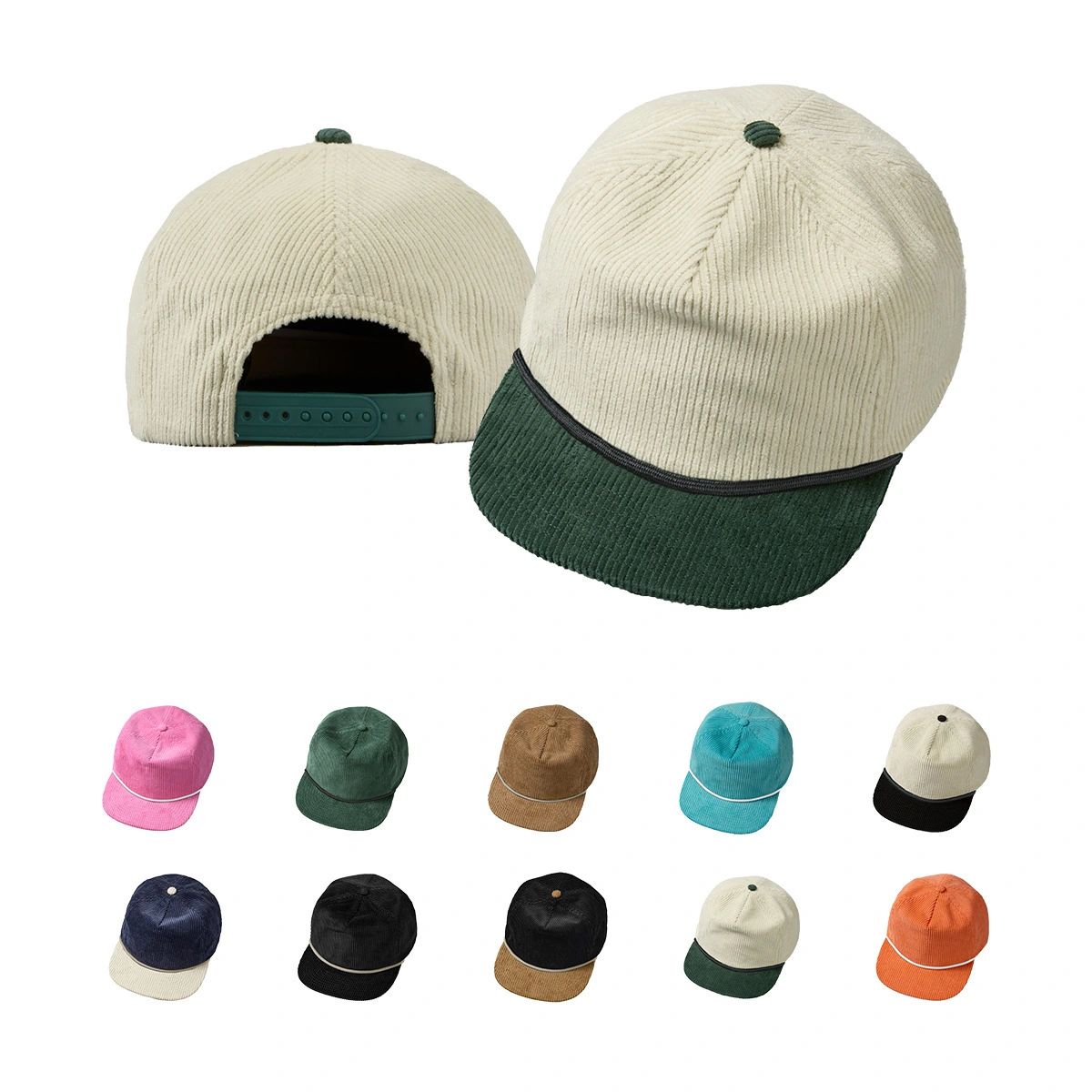 Casquette Snapback en velours côtelé à visière plate non structurée à 5 panneaux FMSN-01 1
