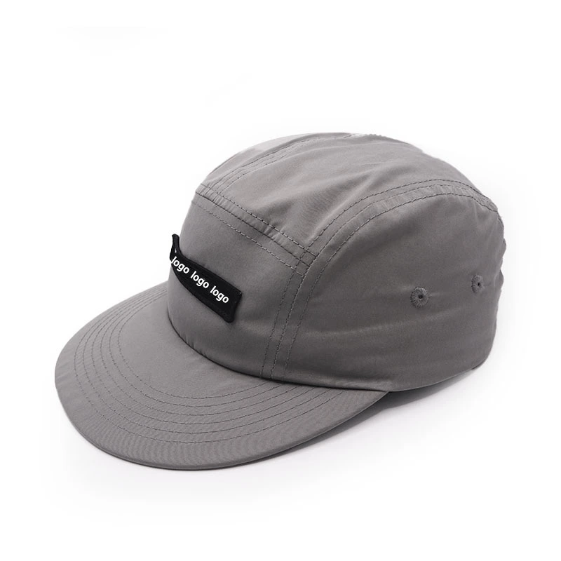 Custom 5 Panel Soft Flat Brim Camp Running Hat With Woven Patch FMRC-02 1