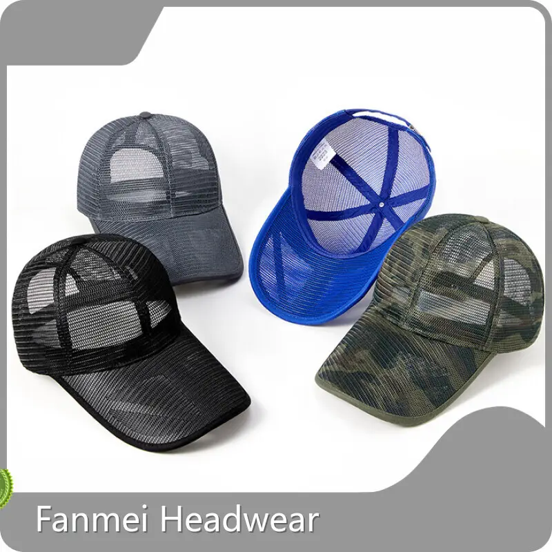 Mens Black Baseball Cap Nylon Mesh Wholesale - Fanmei Headwear 1