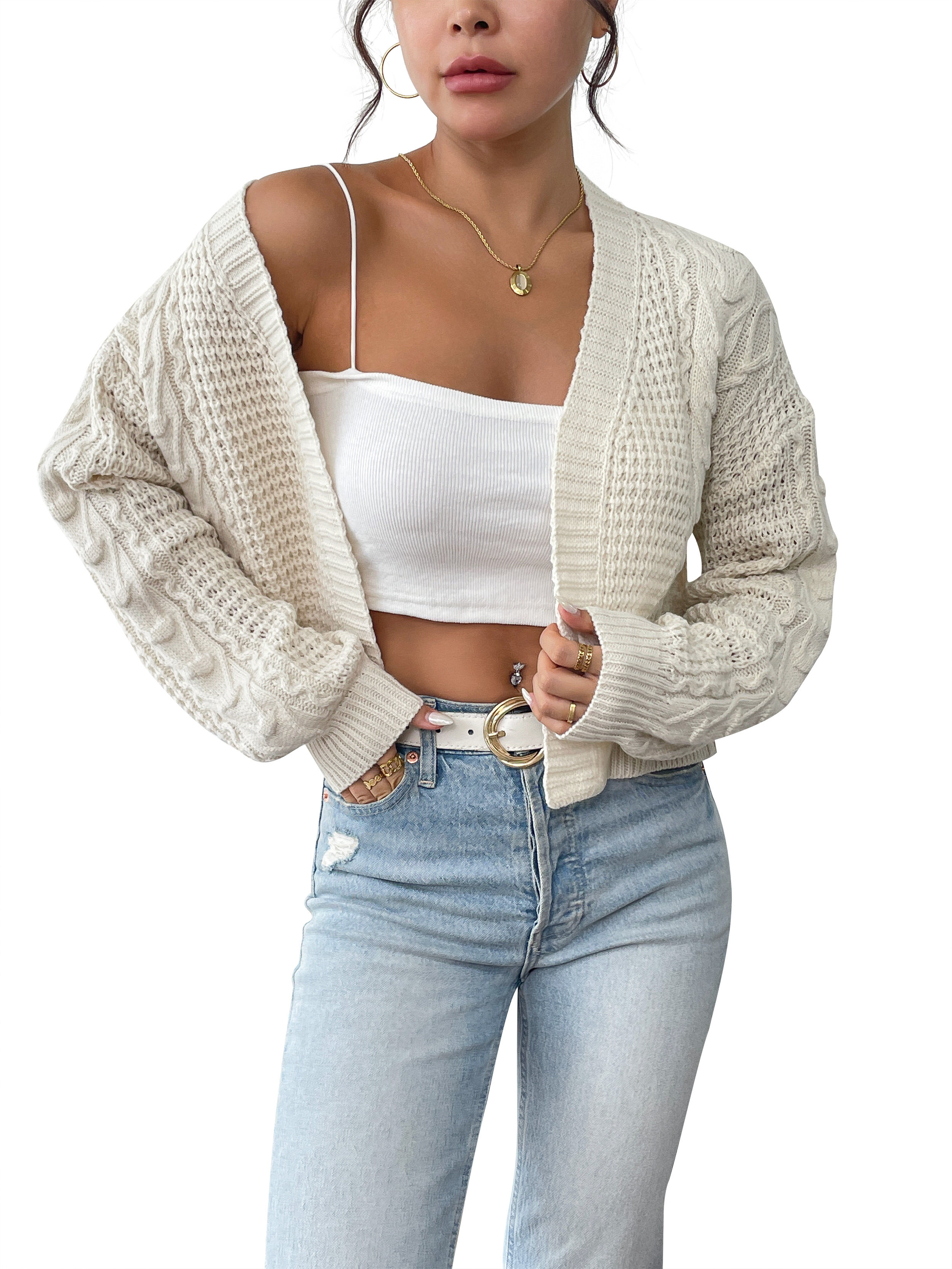 Ventilateur Flo Pull pour femmes ou ouverture ananas ananas de fleur de fleur décoration de cordon de mode Veste pull de banlieue 1