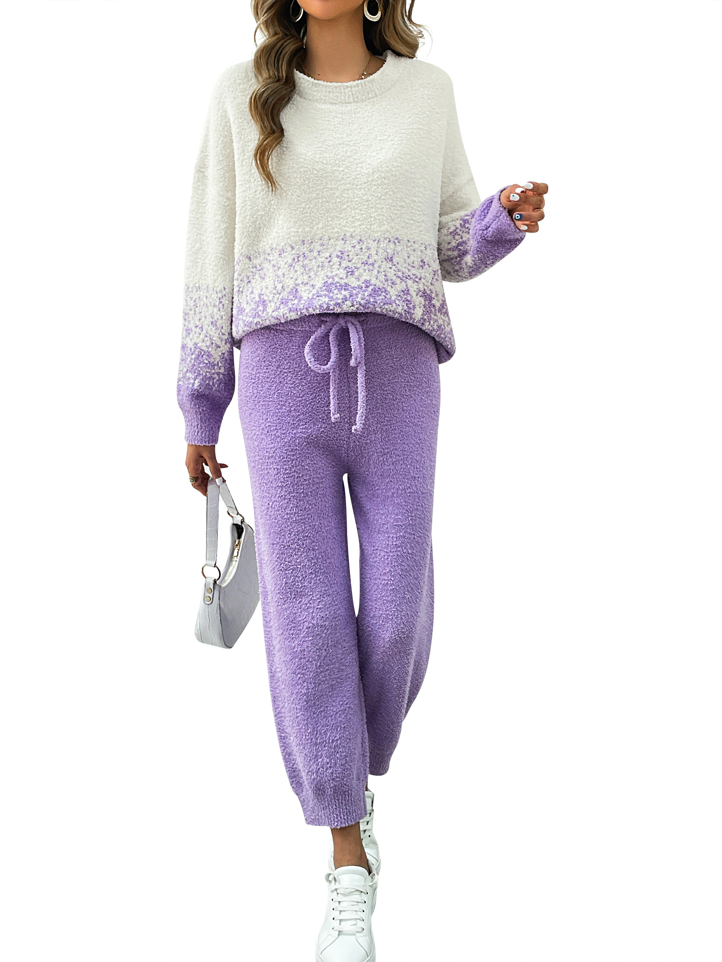 Fan Flo Ladies 'gestrickter Pullover Home Wear Set 5-Needle Sesam Jacquard Lazy Style for Home Office 1