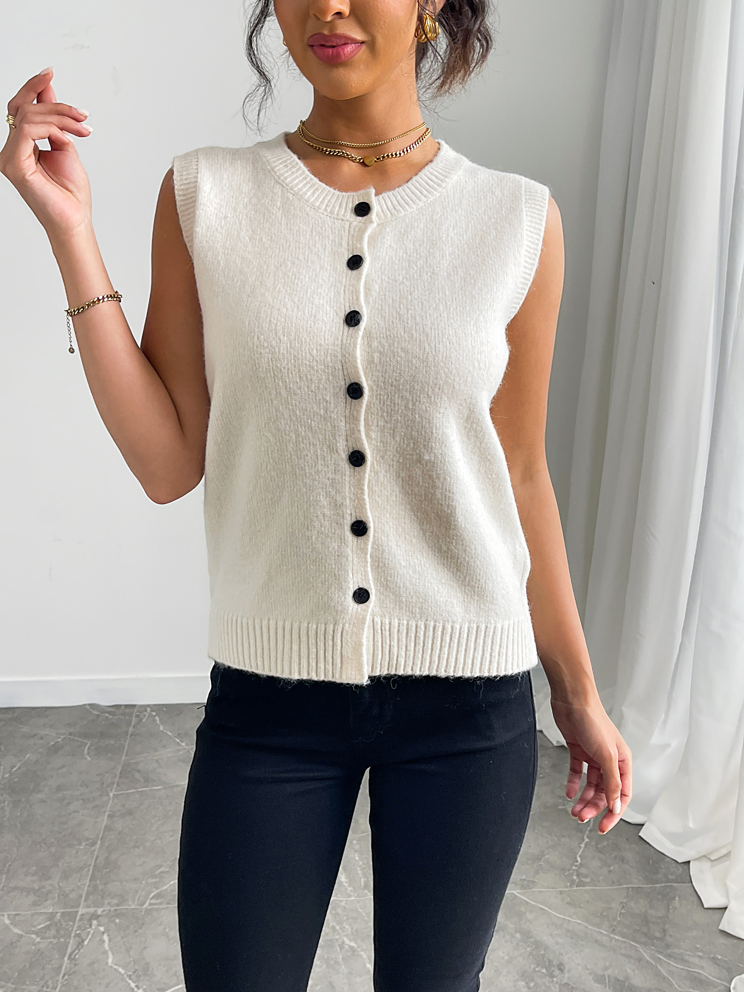 Fan Flo Séter Séter para mujeres Cuello redondo Cuello sin mangas Cantbed Singed Side Weave Summer Streetwear 2