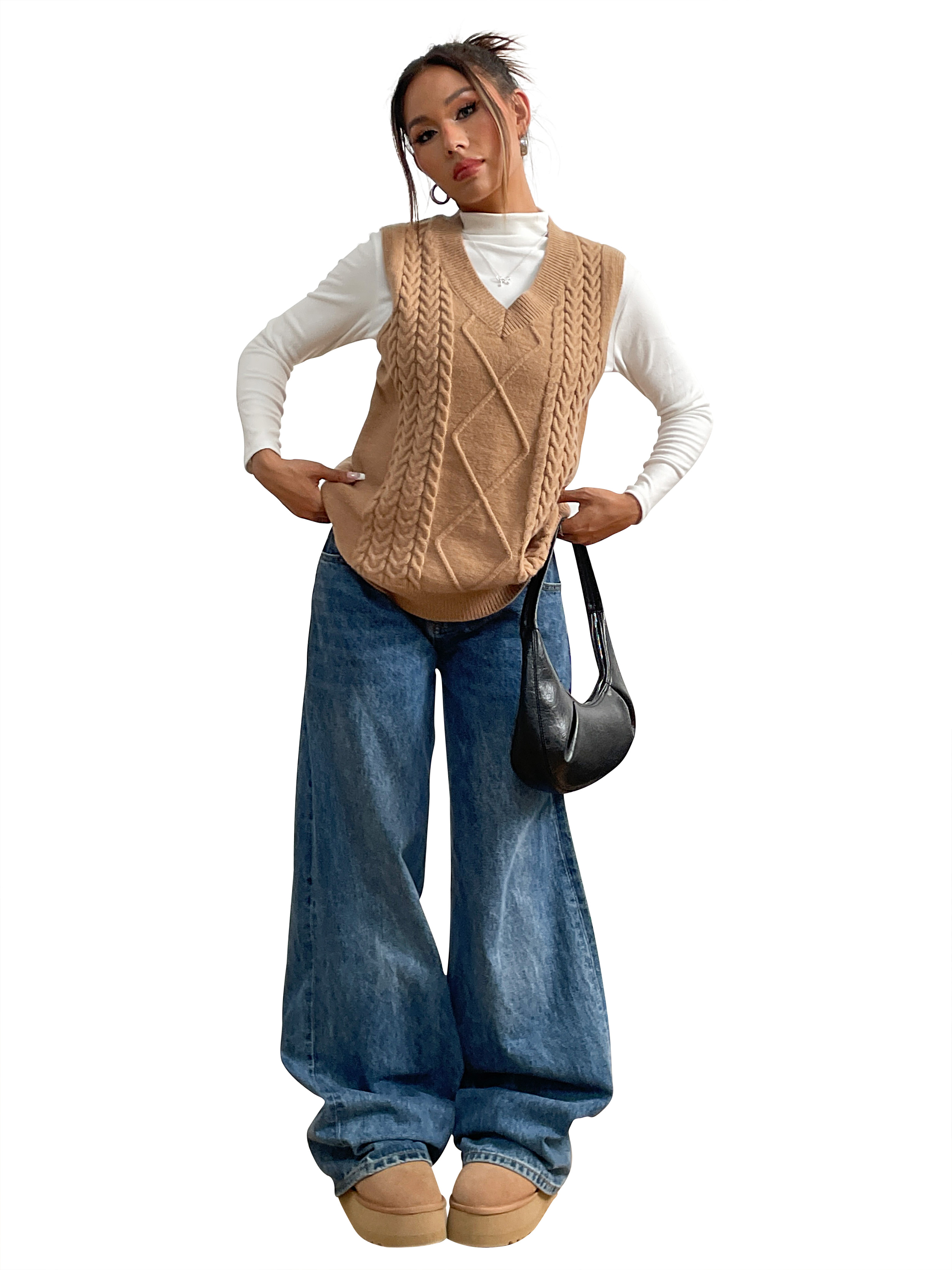 Fan FLO Vest de punto para mujeres Manecientes sin mangas Canted Velvet Estilo de la universidad mezclada con capas de otoño e invierno 1