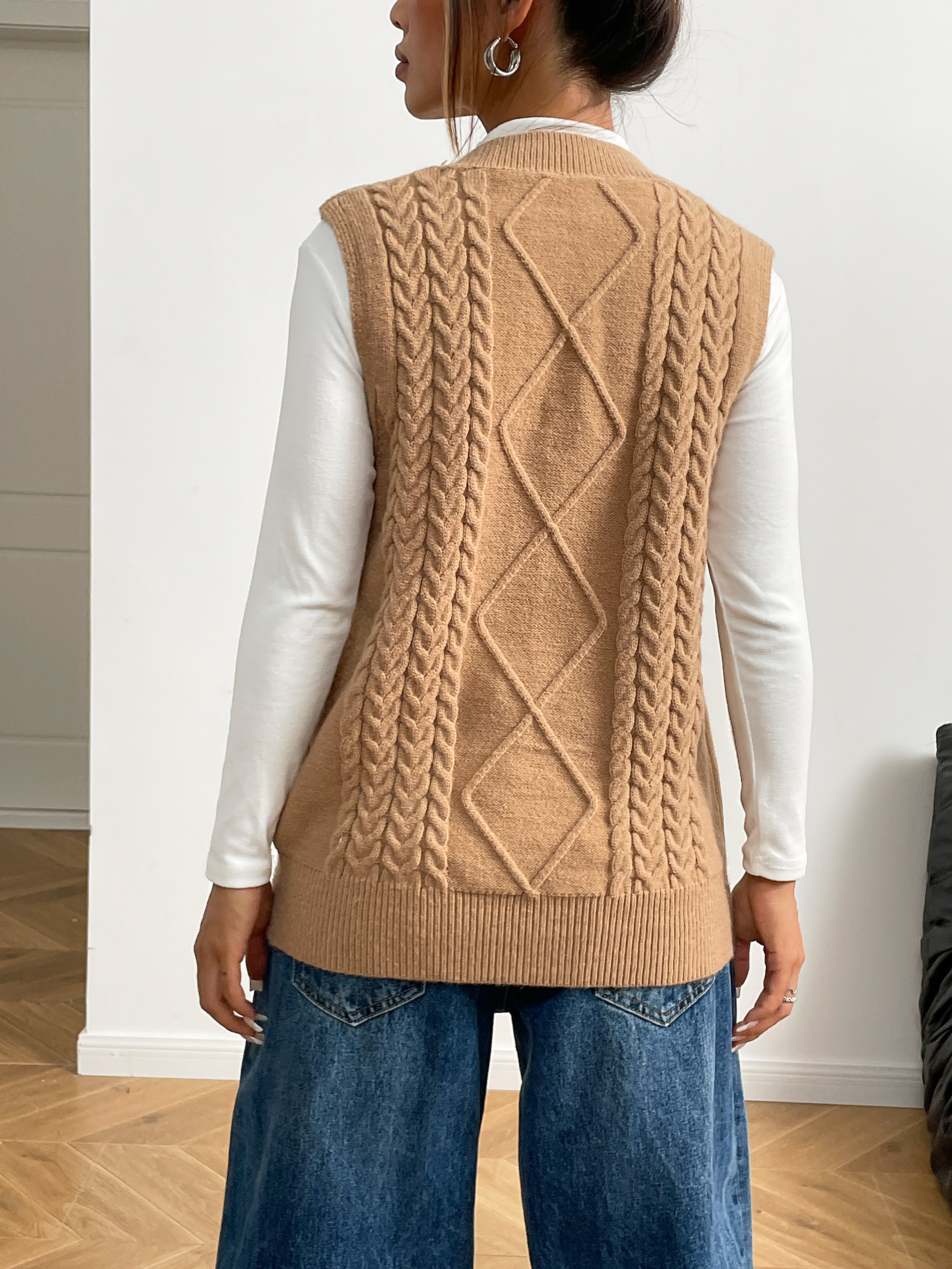 Fan FLO Vest de punto para mujeres Manecientes sin mangas Canted Velvet Estilo de la universidad mezclada con capas de otoño e invierno 4