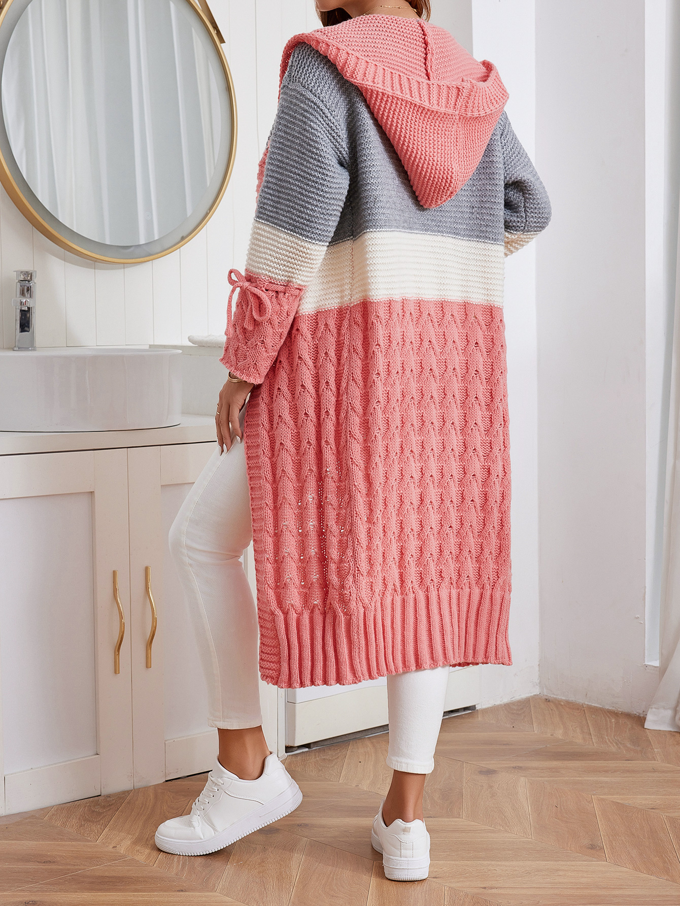 Fan FLO Long Los cárdigan para mujeres con capucha con capucha con capucha con capucha acanalado 5/7 de espesor, elegante estilo de invierno 4
