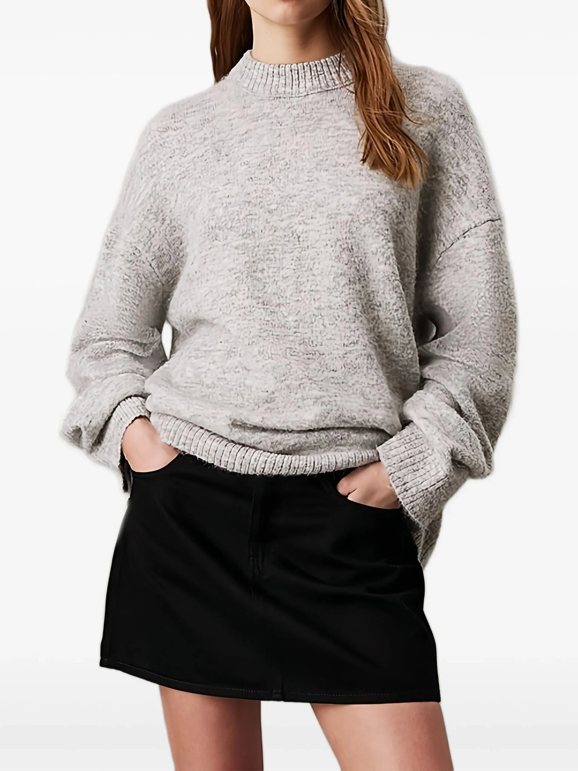 Fan Flo Damen-Strickpullover, einfarbig, Rundhalsausschnitt, gerippt, lange Ärmel, 100 % Wolle, 5/7-Nadel, Urlaub, All-Match-Pullover 1