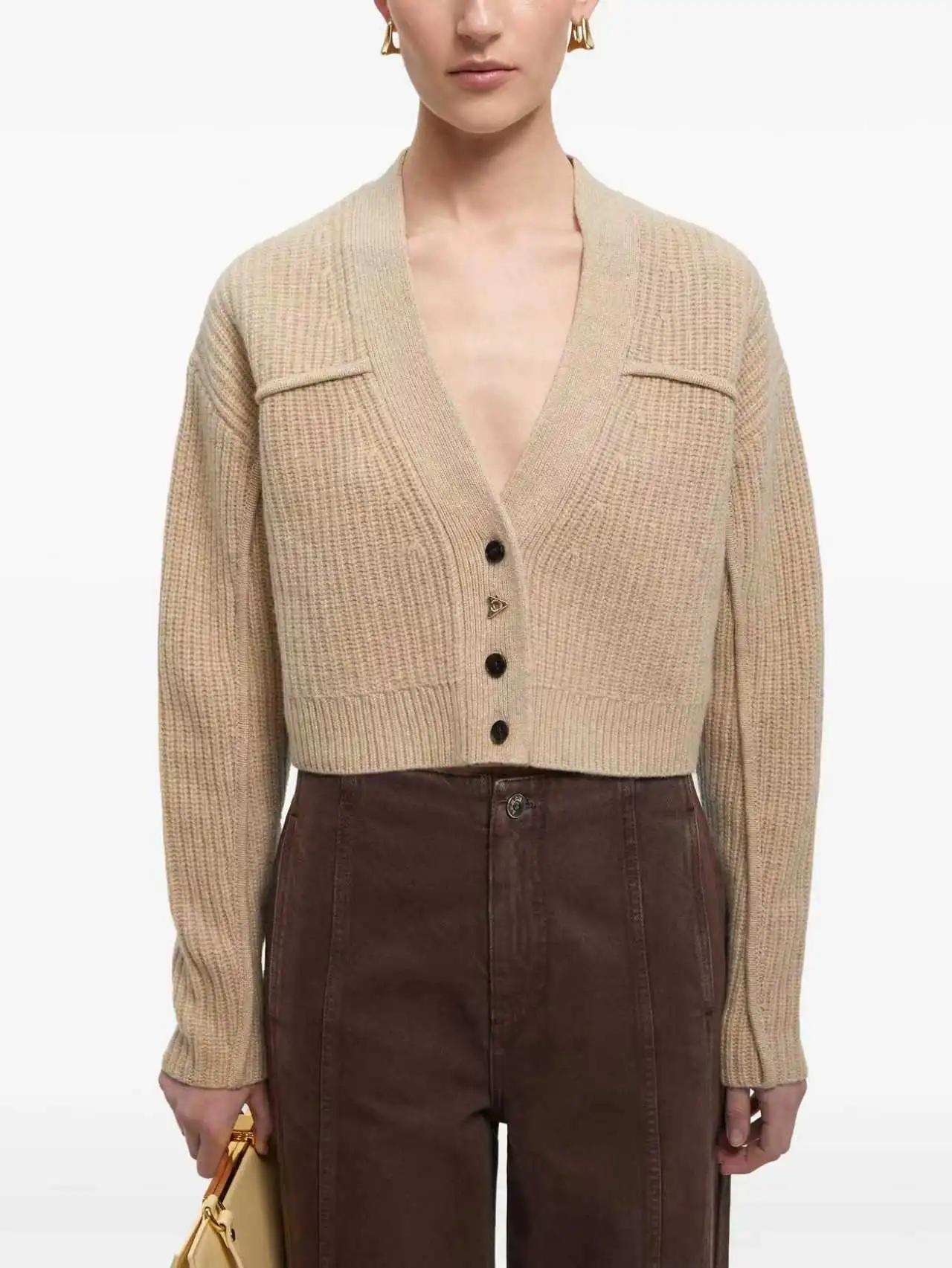 Cardigan en tricot pour femme Fan Flo, couleur unie, col ouvert, boutonné, 100 % laine, calibre 5/7, pull décontracté tendance et polyvalent 1