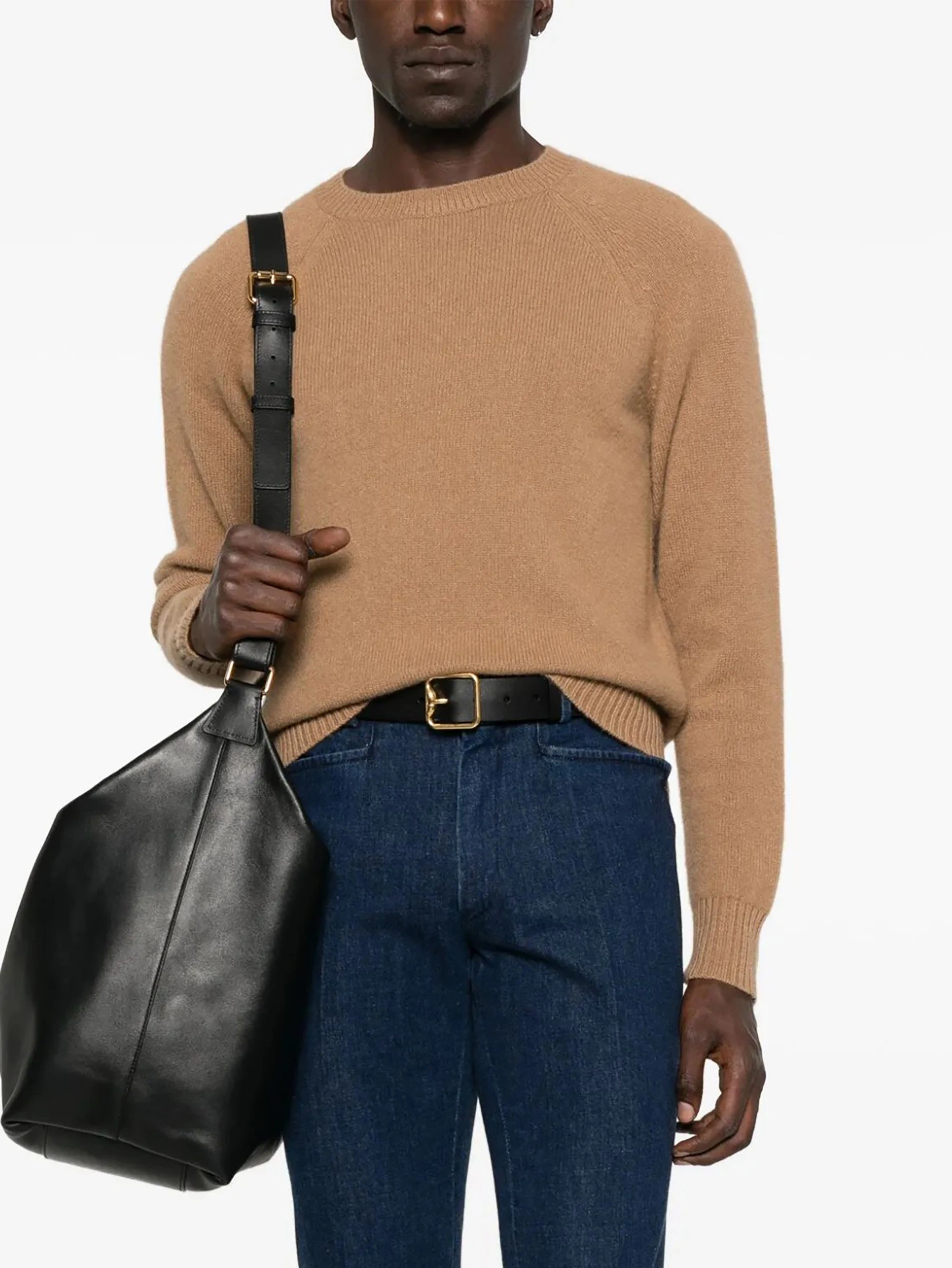 Fan Flon Men's Drop Shoulder Ribbed Round Neck Solid Color Knitted Long Sleeve Pullover Sweater 100% Wool 5/7 Gauge Holiday Casual Basic Style 1