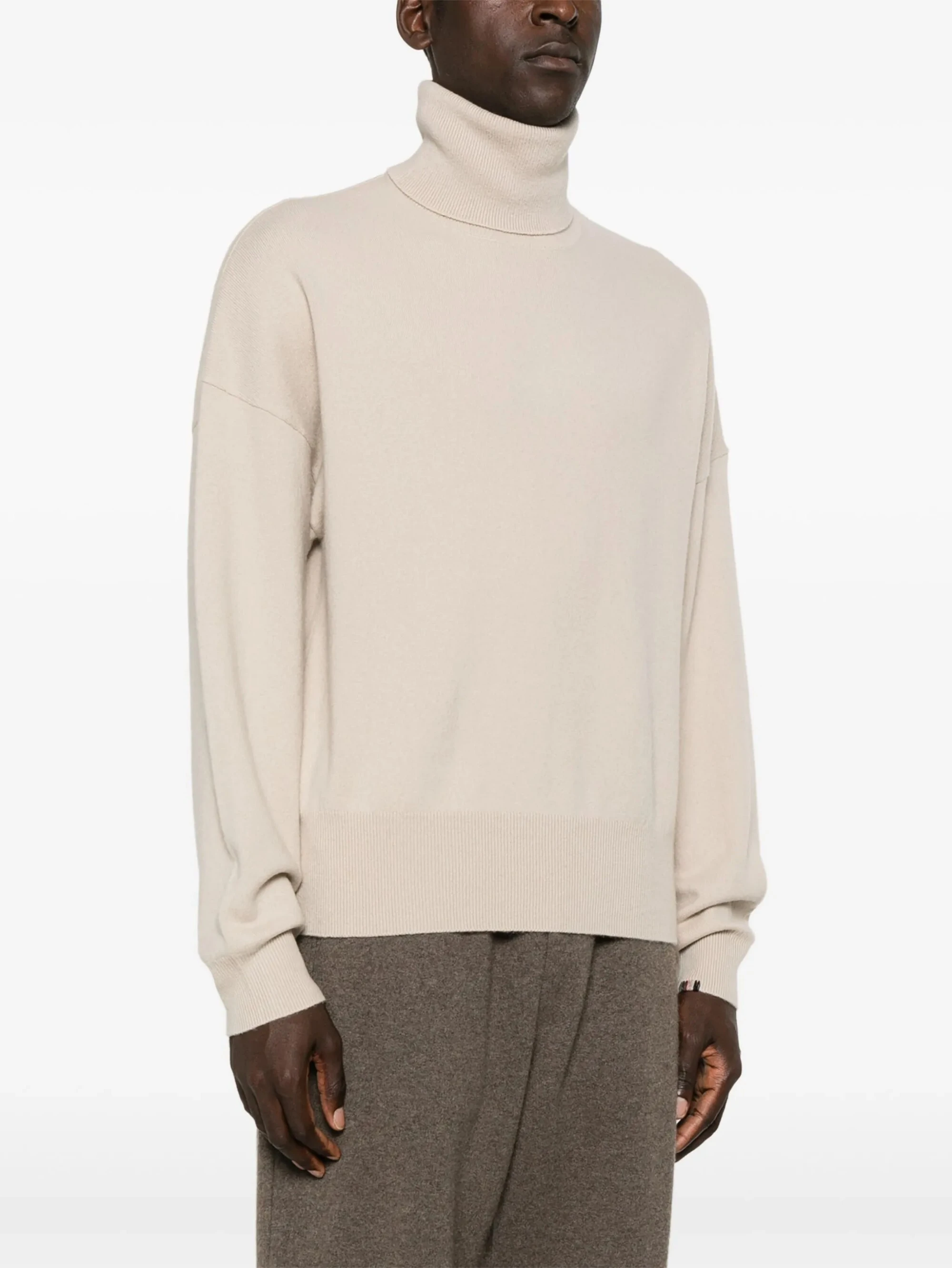 Pull ample à manches longues et épaules tombantes pour homme, couleur unie, en tricot côtelé, 100 % laine, calibre 5/7, style décontracté et professionnel 1