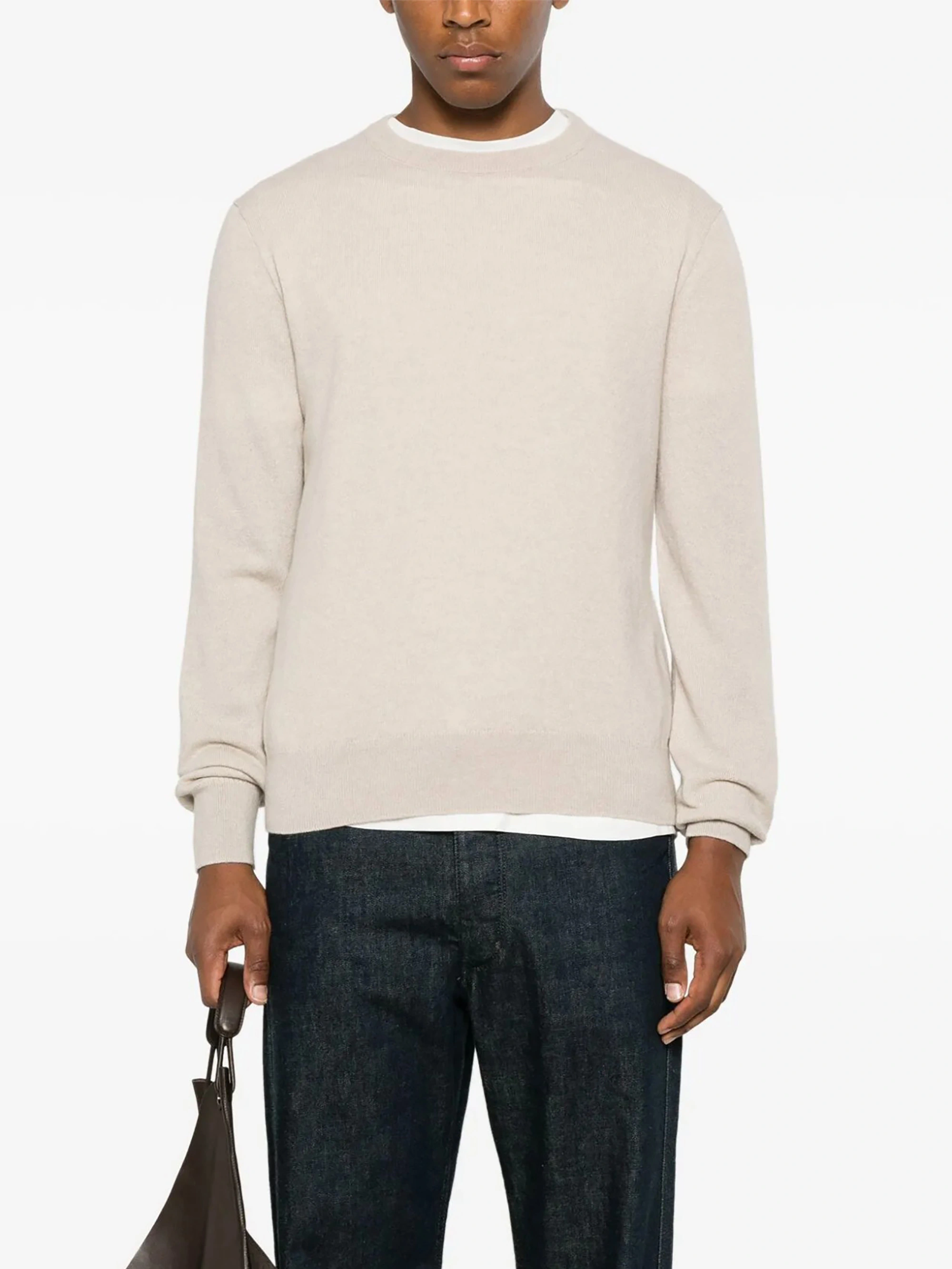 Fan Flon Men's Minimalist Regular Shoulder Round Neck Solid Color Ribbed Knit Long Sleeve Pullover Sweater 100% Wool 5/7 Gauge Commuting Casual Business Basic Style 1