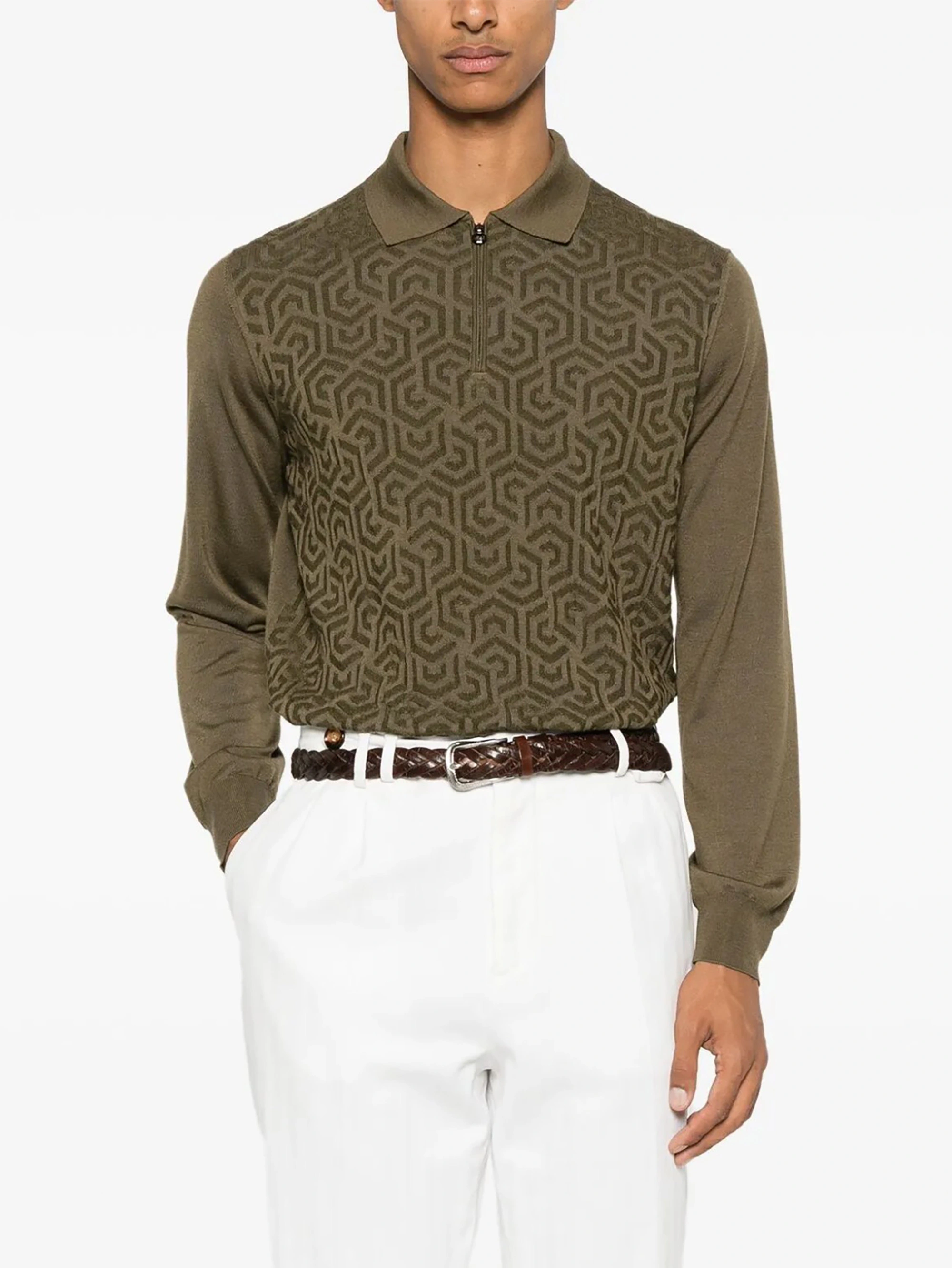 Fan Flon Herren-Strickpullover aus 100 % Wolle mit Jacquard-Karokragen und Reißverschluss – 5/7 Stiche, einfarbig, kariert, lässiger Kapuzenpullover für Pendler 1