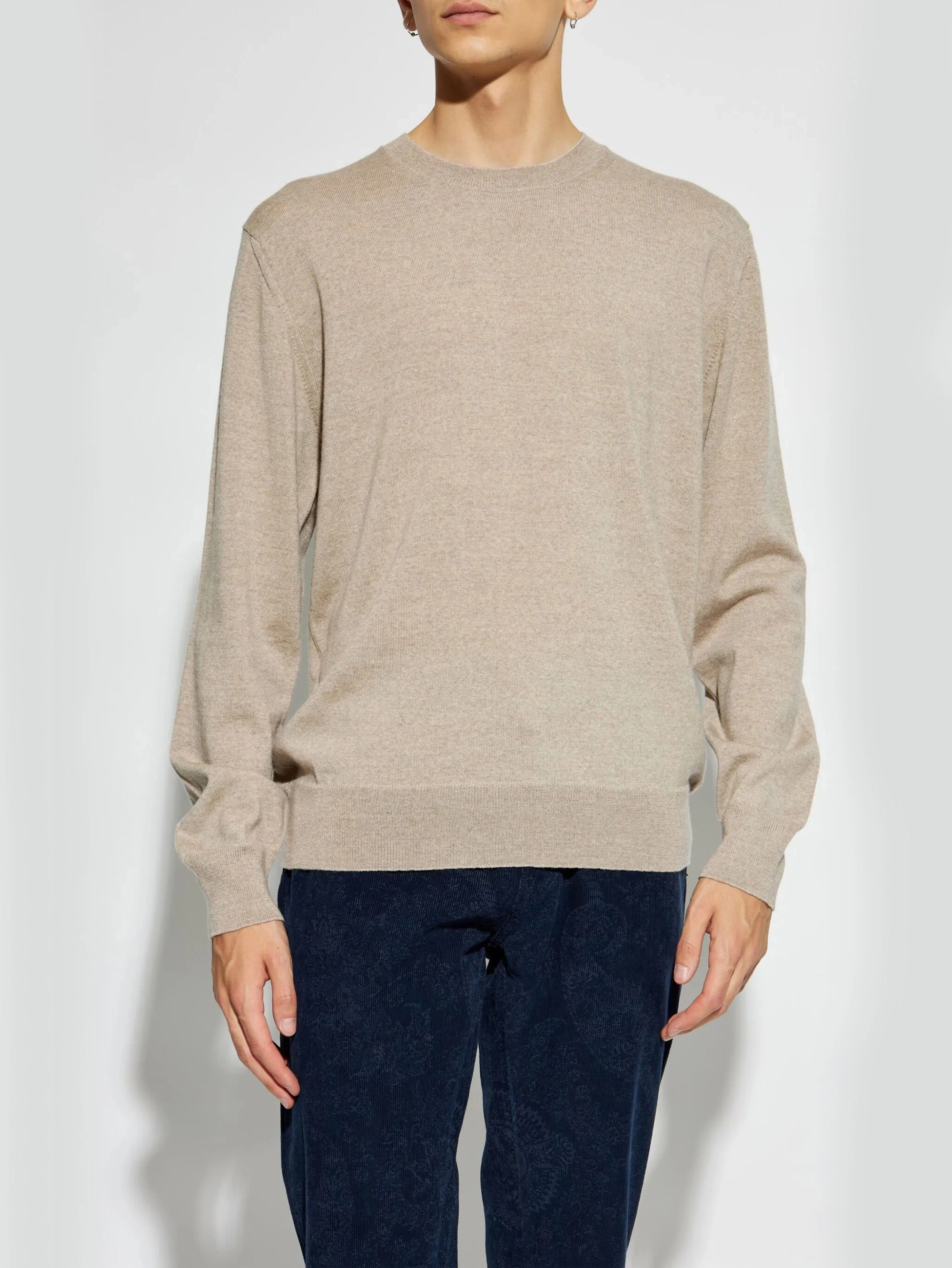 Pull tricoté à col rond Fan Flon pour homme, mailles 5/7, 100 % laine, doux et élégant, idéal pour les déplacements quotidiens et les loisirs. 1