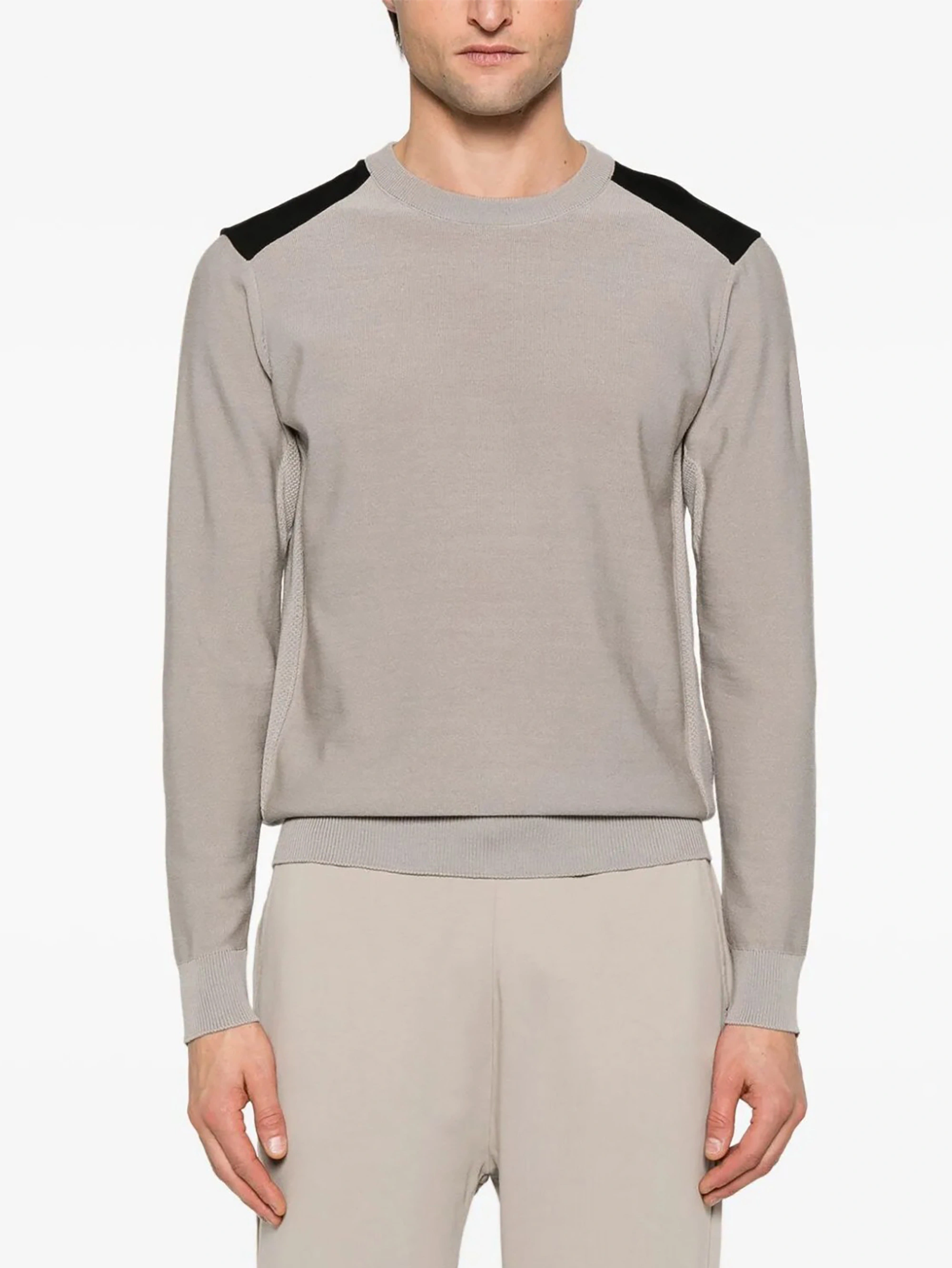 Fan Flon Men's Fashion Round Neck Striped Color Block Regular Shoulder Ribbed Knit Sweater 100% Wool 5/7 Gauge Casual Pullover 1