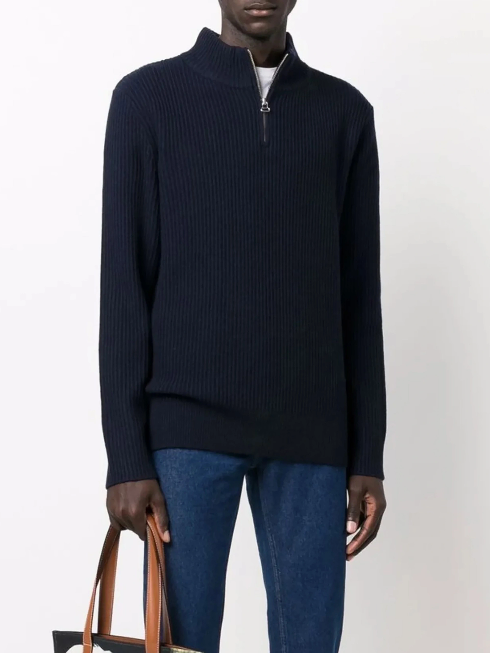 Product Title: Fan Flon Men's 100% Wool Minimalist 3D Straight Shoulder Semi-High Neck Zip Ribbed Knit Long Sleeve Pullover Sweater 5/7 Gauge Commuting Casual Solid Color Wool Sweater 1