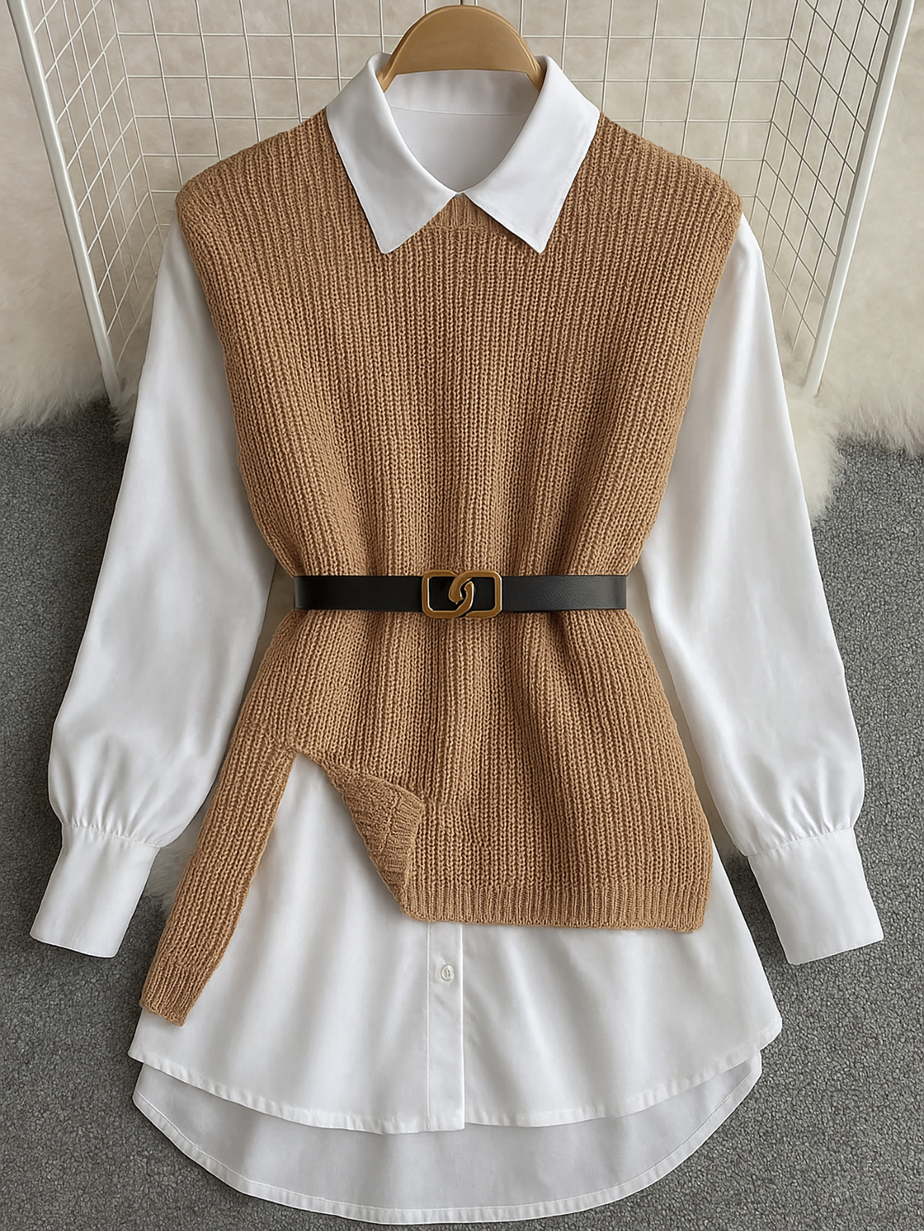 Fan Flo Damen-Strickweste mit Streifenmuster und Schlitzdesign, perfekt für Pendler und Freizeit 1
