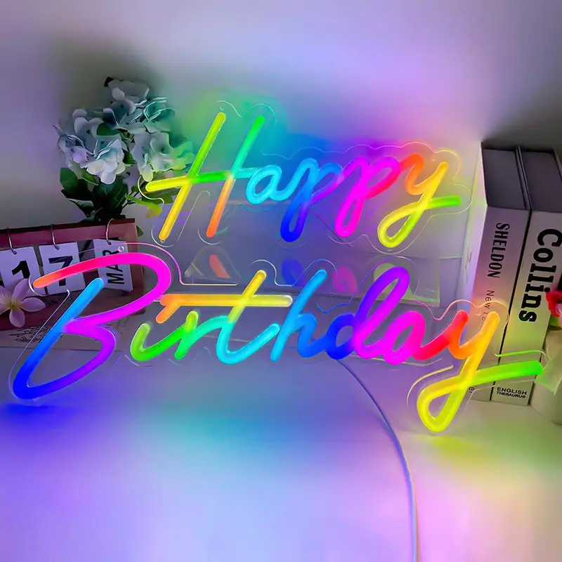 Parti Dekorasyonu için Phantom Lighting Color Mutlu Yıllar Akrilik İfade Neon Duvar Tabelası 1