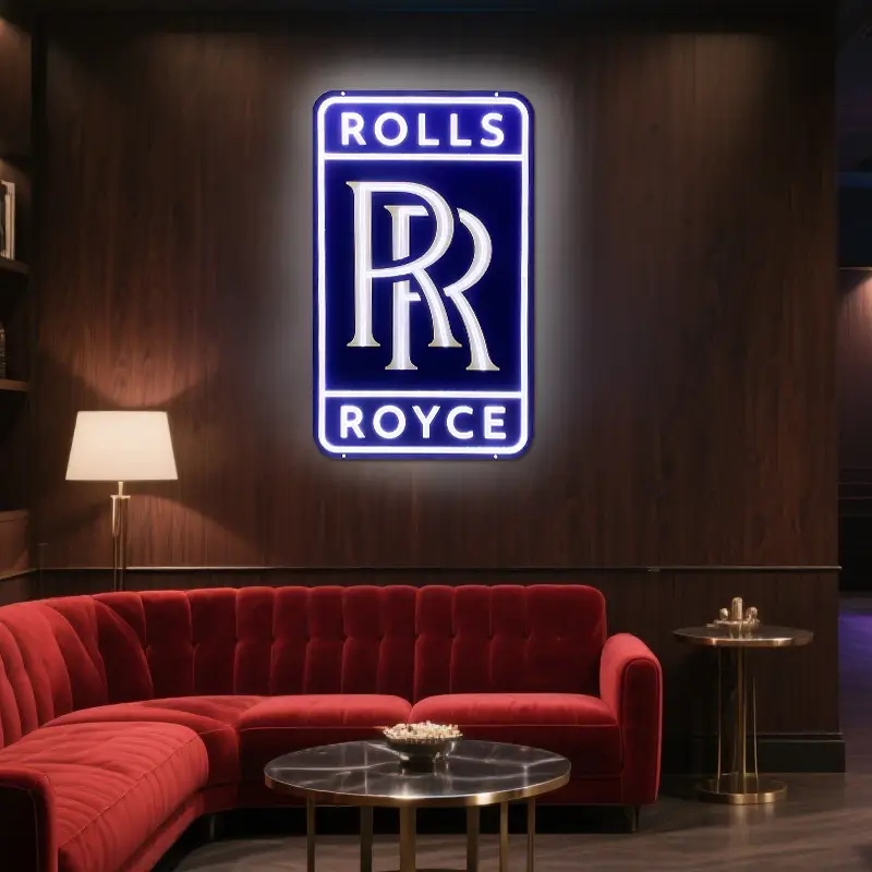 Toptan Hızlı Teslimat Kişiselleştirilmiş İşletme Logosu Özel Yapım Rolls Royce Duvara Asılan Akrilik LED Neon Tabela Markalar İçin 1