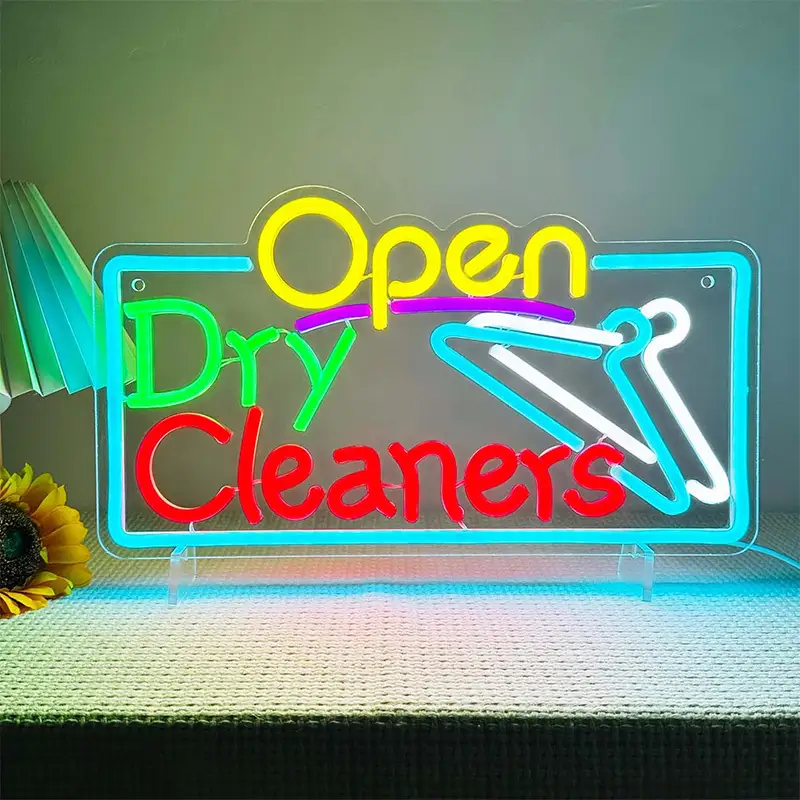 Çamaşırhane için Hemen Teslimat, Özel Yapım, Kabul Edilebilir Yumuşak Silikon Şerit Akrilik Levha Temizleyici Neon Duvar Tabelası 1
