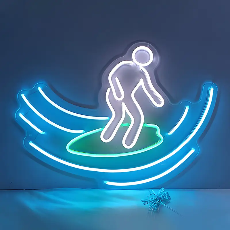 Spor Mağazası İçin Seri Üretim Toptan Yumuşak Esnek Silikon Şerit Sörfçü Adam Aydınlatmalı Neon Duvar Lambası 1